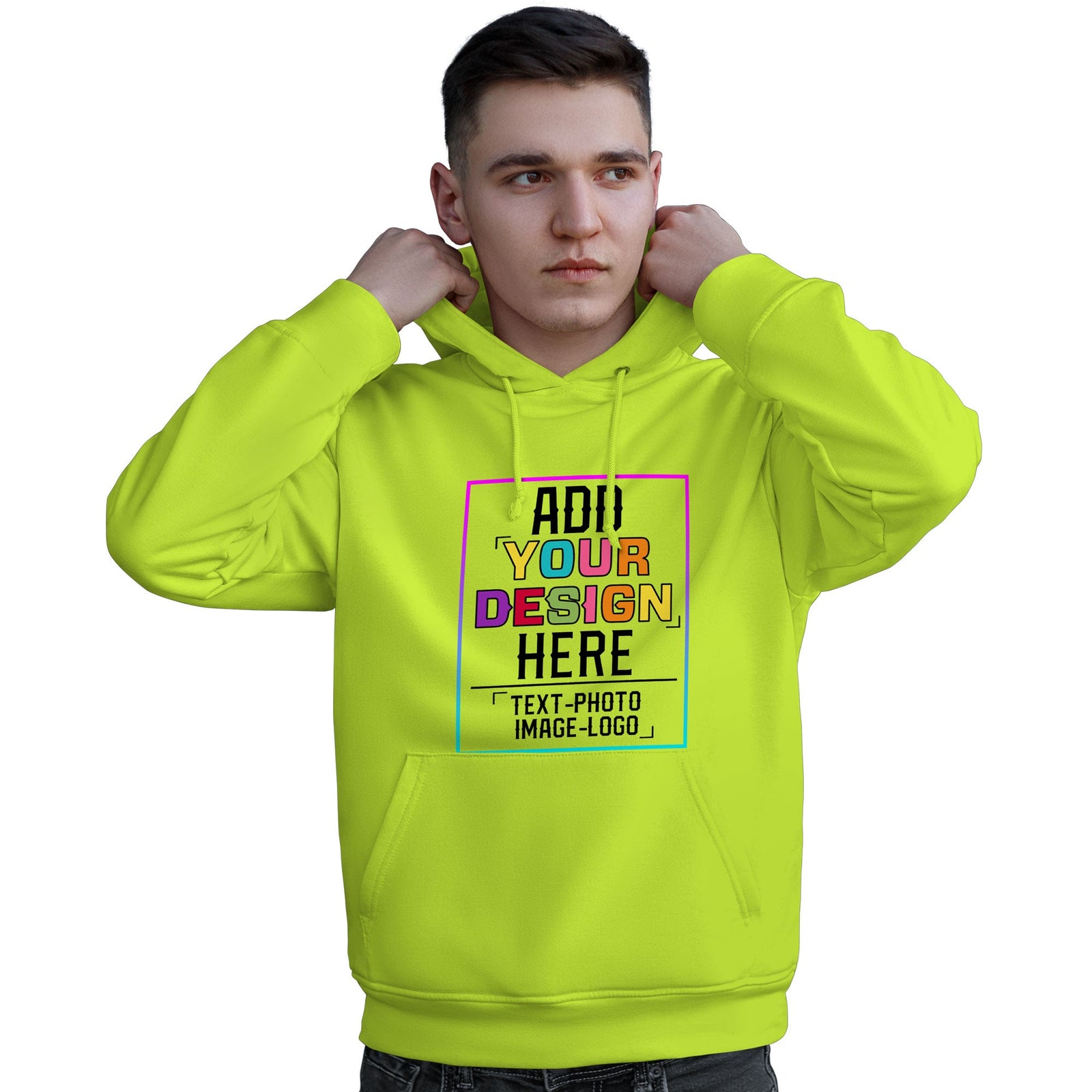 Custom Neon Green Personalized Rainbow Color Font Team Pullover Sweatshirt Hoodie