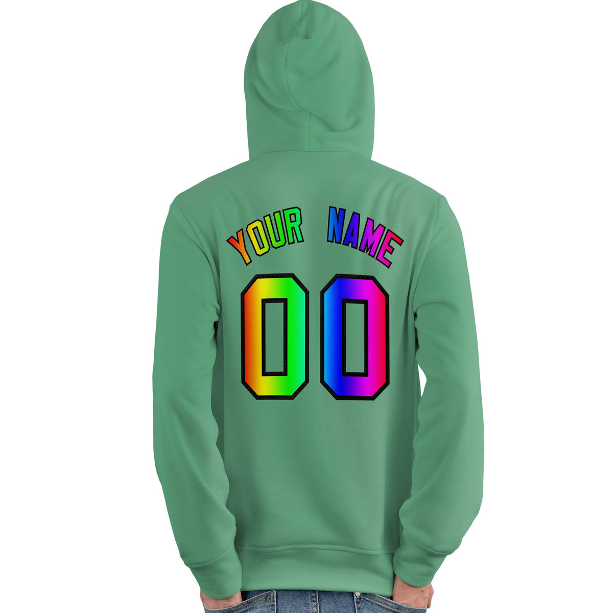 Custom Green Personalized Rainbow Color Font Team Pullover Sweatshirt Hoodie