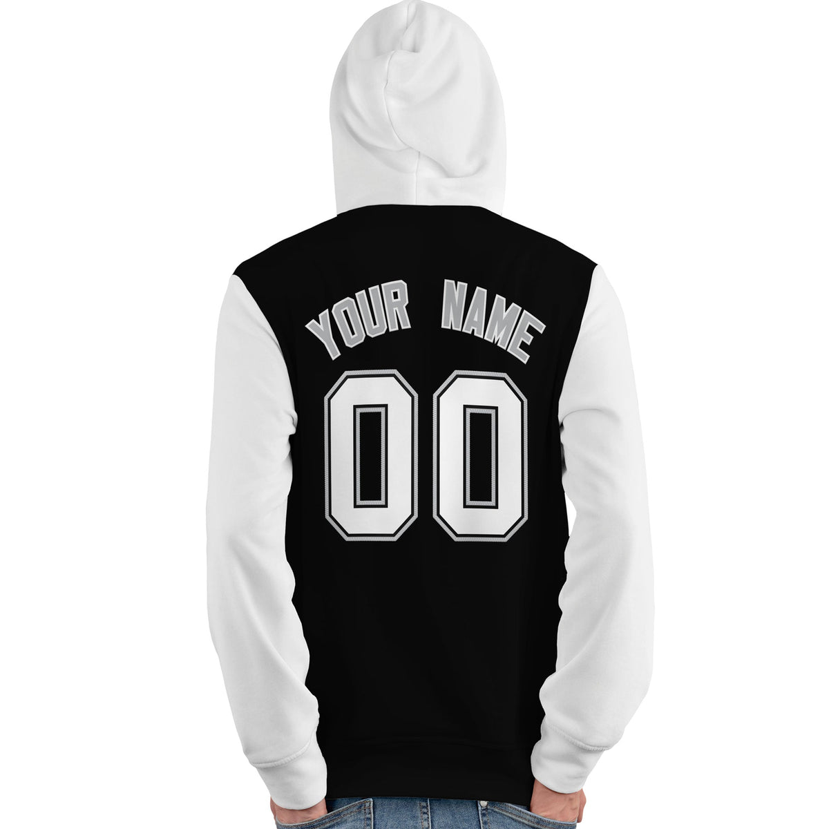 Custom Black White-Gray Raglan Sleeves Pullover Personalized Team Sweatshirt Hoodie