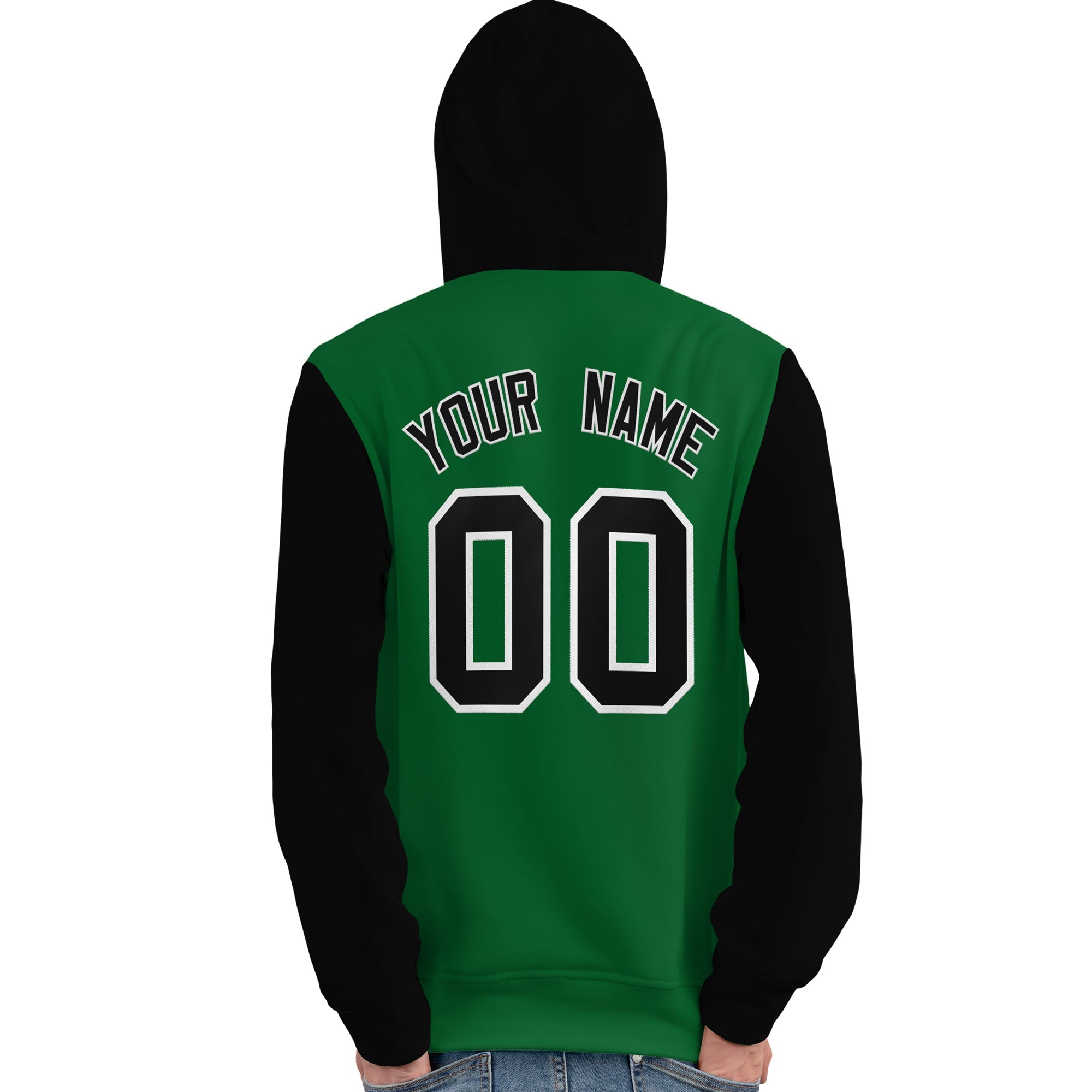 Custom Kelly Green Black-White Raglan Sleeves Pullover Personalized Team Sweatshirt Hoodie