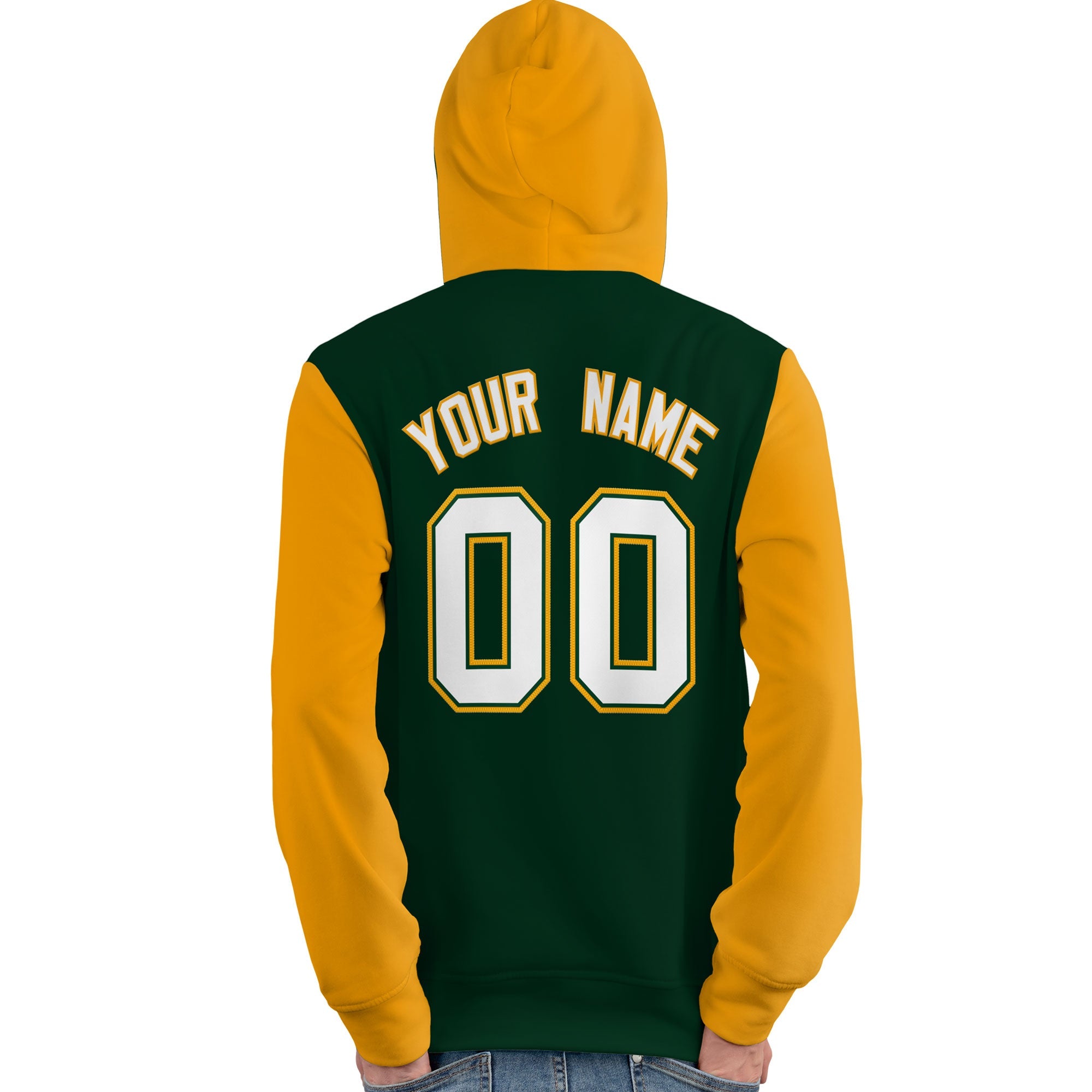 Custom Green White-Gold Raglan Sleeves Pullover Personalized Team Sweatshirt Hoodie