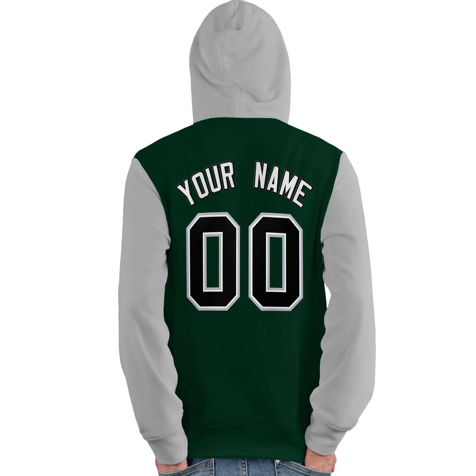 Custom Green Black-Gray Raglan Sleeves Pullover Personalized Team Sweatshirt Hoodie