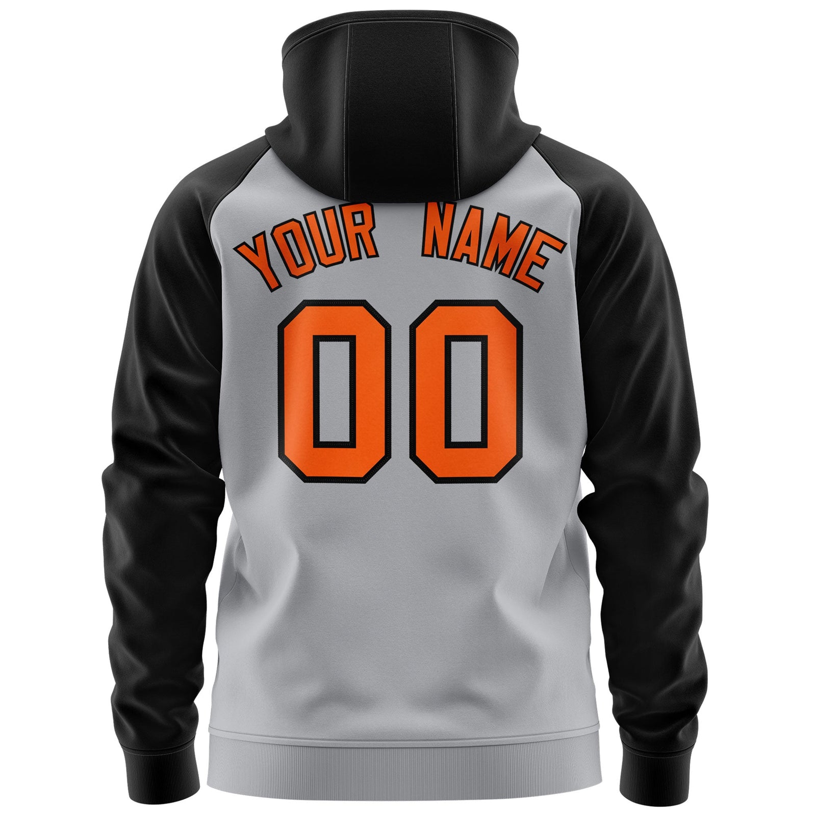 Custom Stitched Gray Orange-Black Raglan Sleeves Sports Full-Zip Sweatshirt Hoodie
