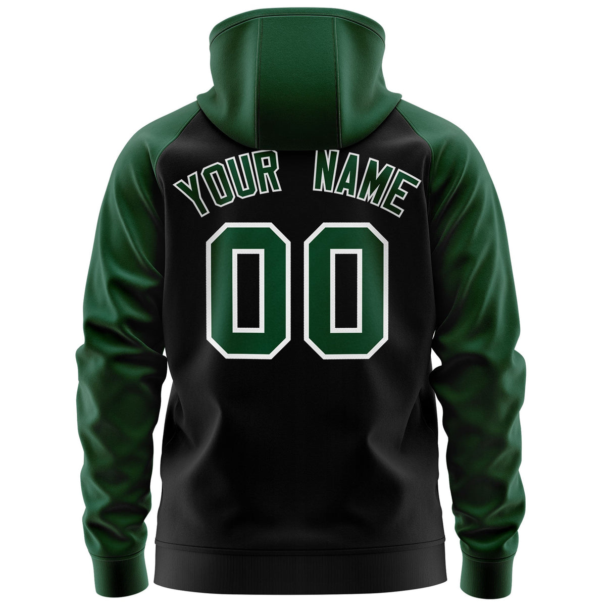 Custom Stitched Black Green-White Raglan Sleeves Sports Full-Zip Sweatshirt Hoodie