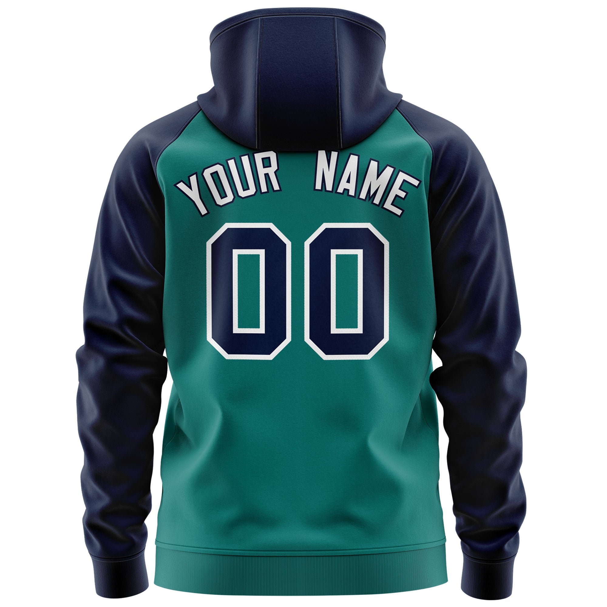 Custom Stitched Aqua Navy-White Raglan Sleeves Sports Full-Zip Sweatshirt Hoodie