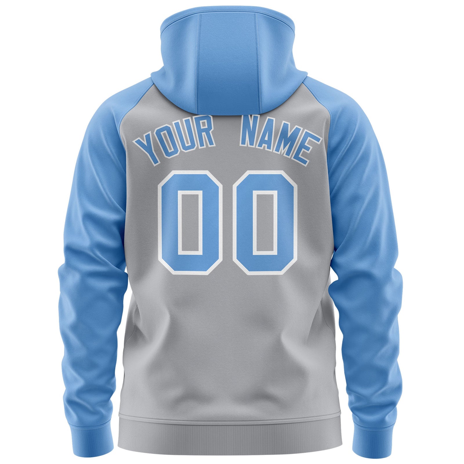 Custom Stitched Gray Light Blue-White Raglan Sleeves Sports Full-Zip Sweatshirt Hoodie