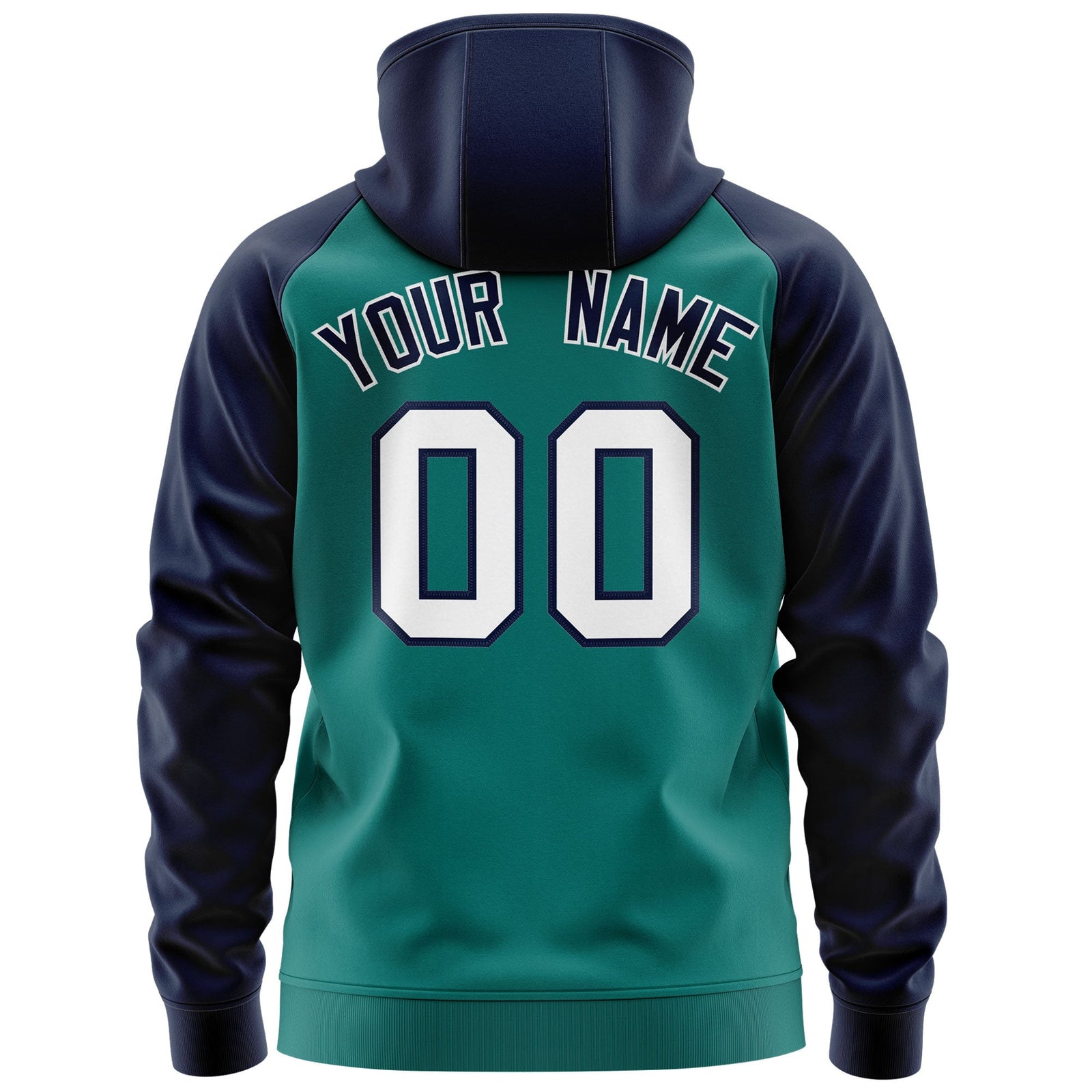 Custom Stitched Aqua White-Navy Raglan Sleeves Sports Full-Zip Sweatshirt Hoodie