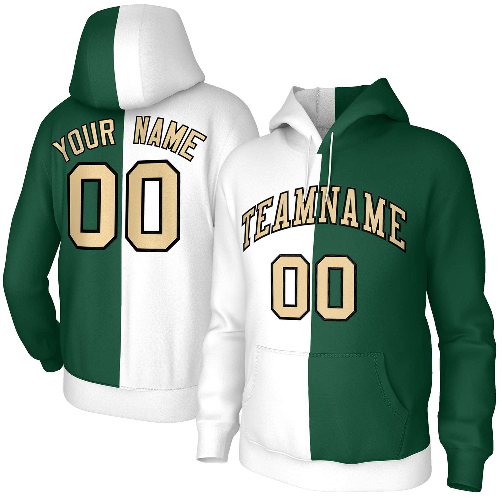 Custom White Green Khaki-Black Split Fashion Stitched Sportwear Pullover Hoodie