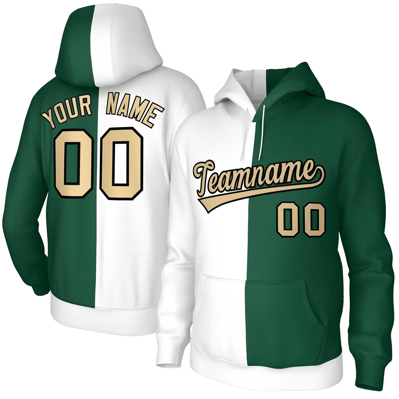 Custom White Green Khaki-Black Split Fashion Stitched Sportwear Pullover Hoodie