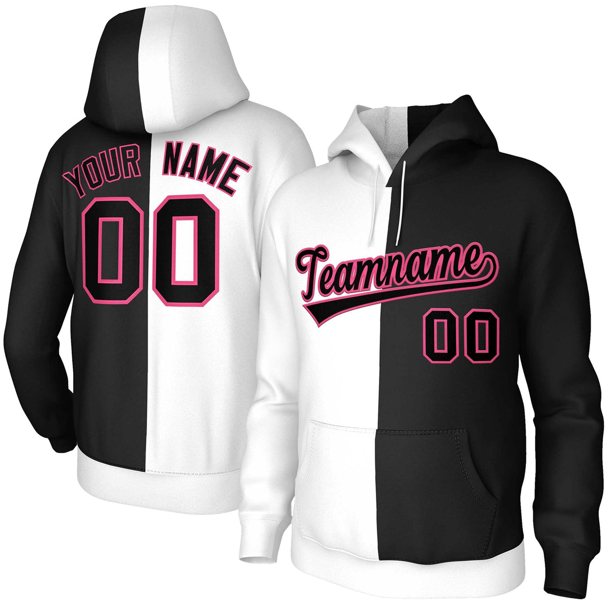 Custom White Black-Pink Split Fashion Stitched Sportwear Pullover Hoodie