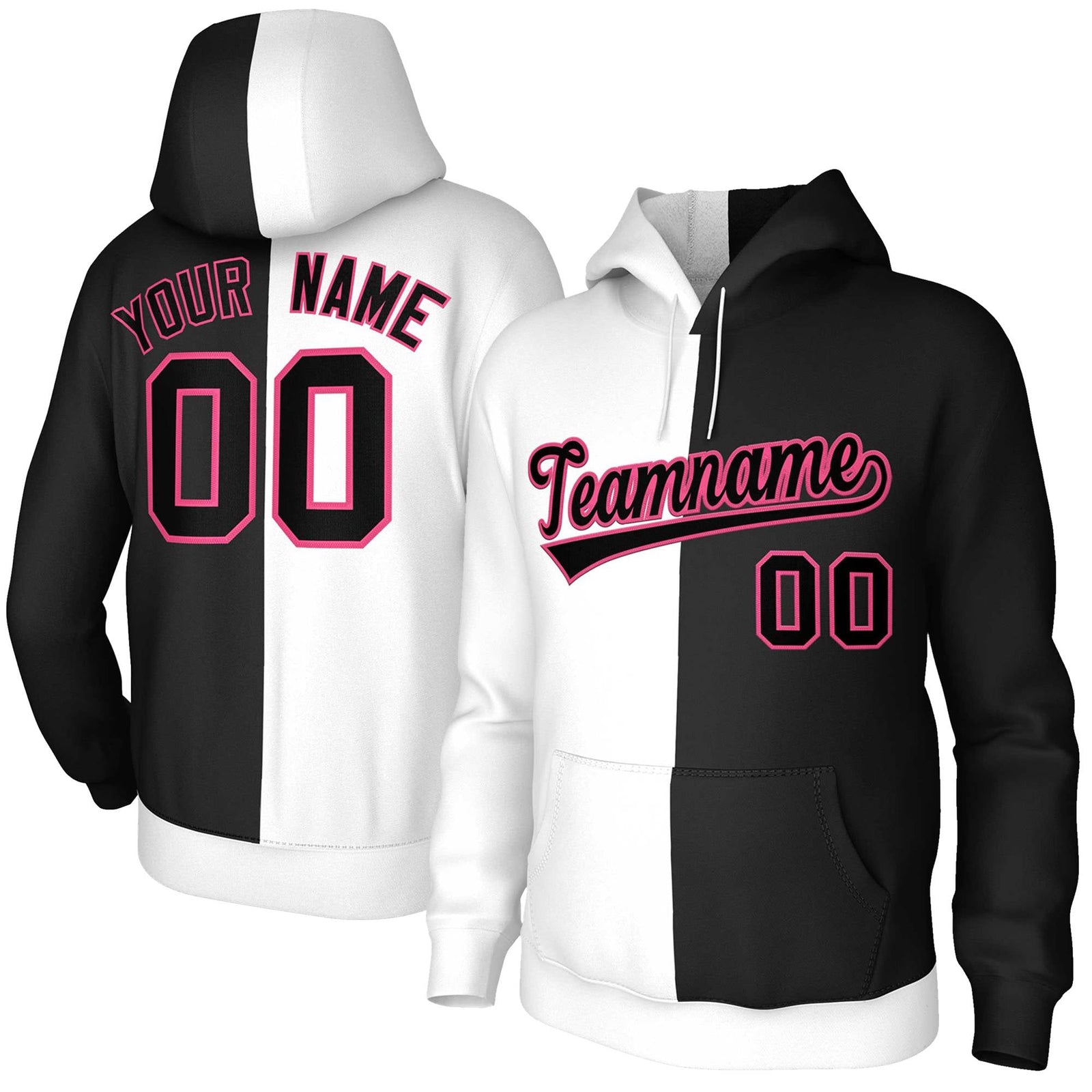 Custom White Black-Pink Split Fashion Stitched Sportwear Pullover Hoodie