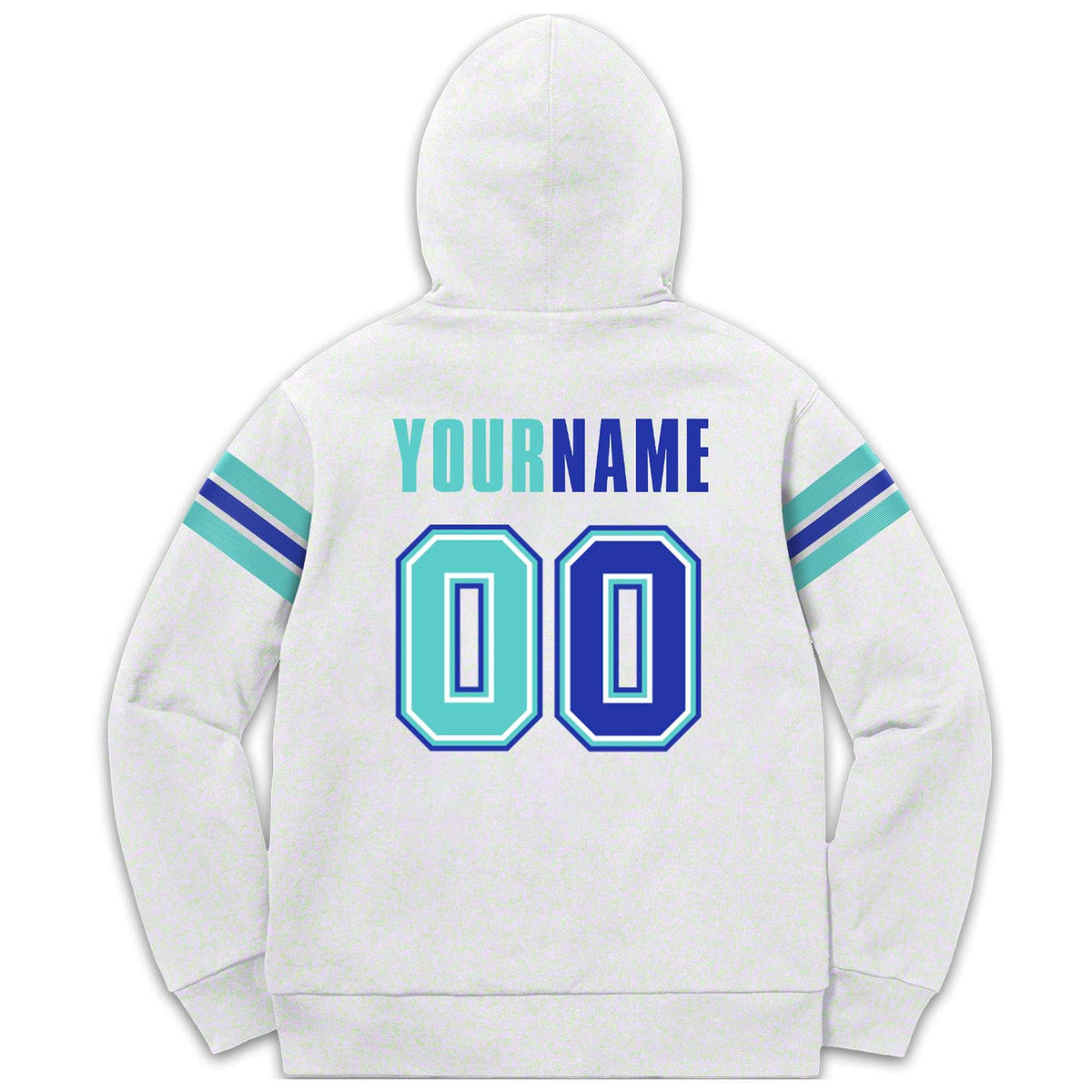 Custom Stitched White Aqua-Royal Cotton Pullover Sweatshirt Hoodie
