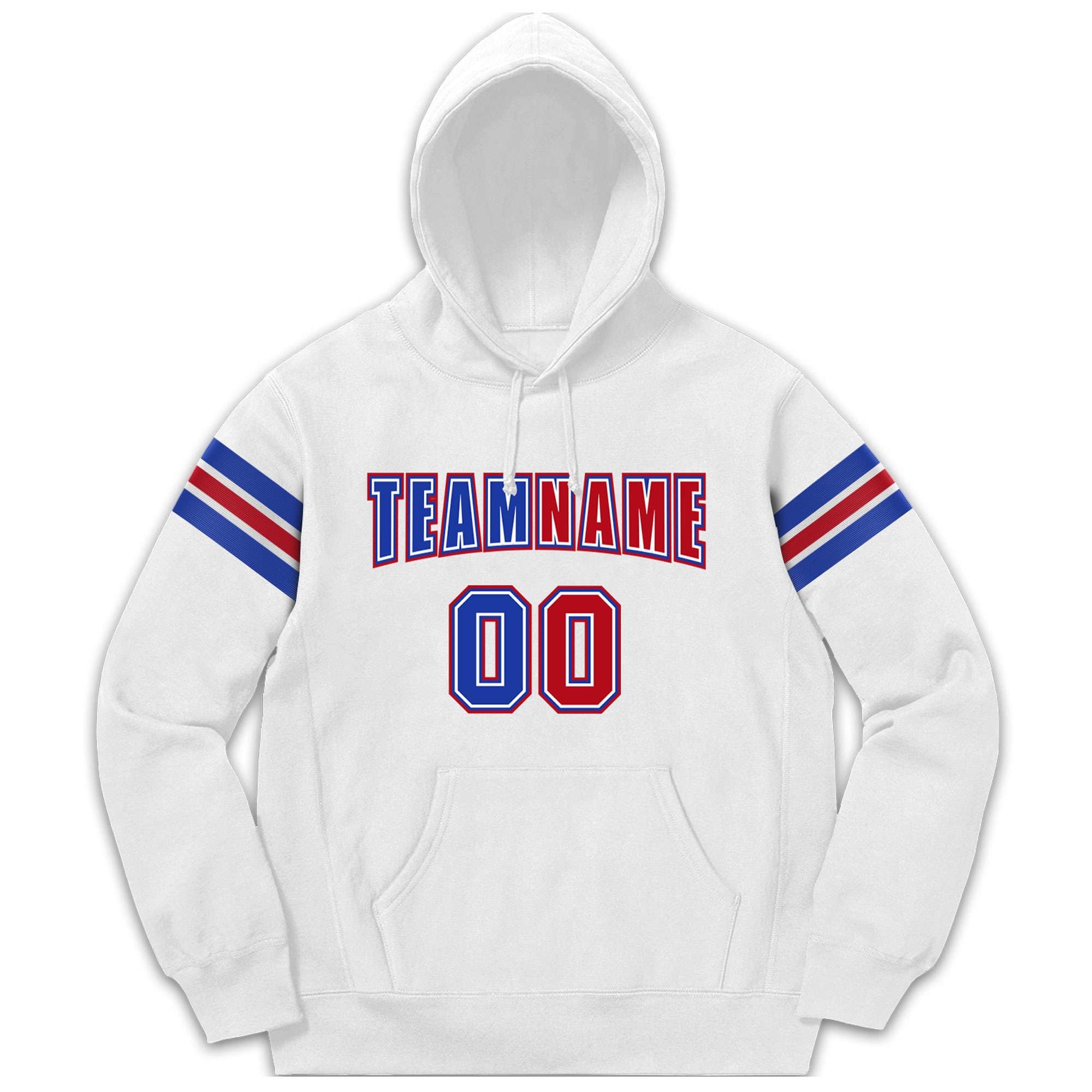 Custom Stitched White Royal-Red Cotton Pullover Sweatshirt Hoodie