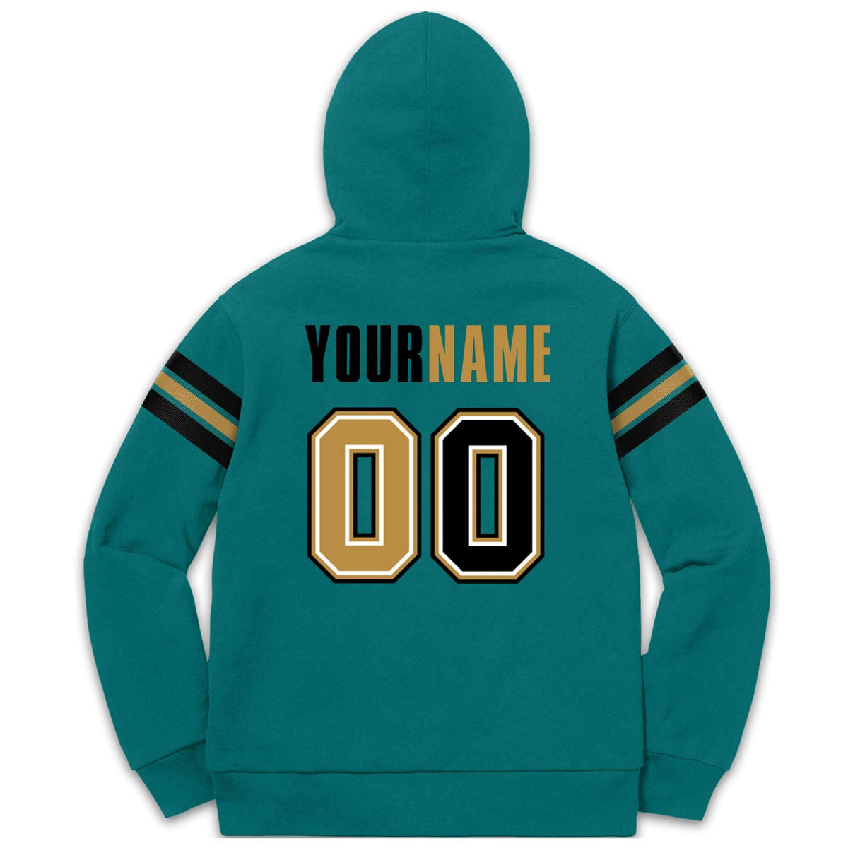 Custom Stitched Aqua Black-Old Gold Cotton Pullover Sweatshirt Hoodie