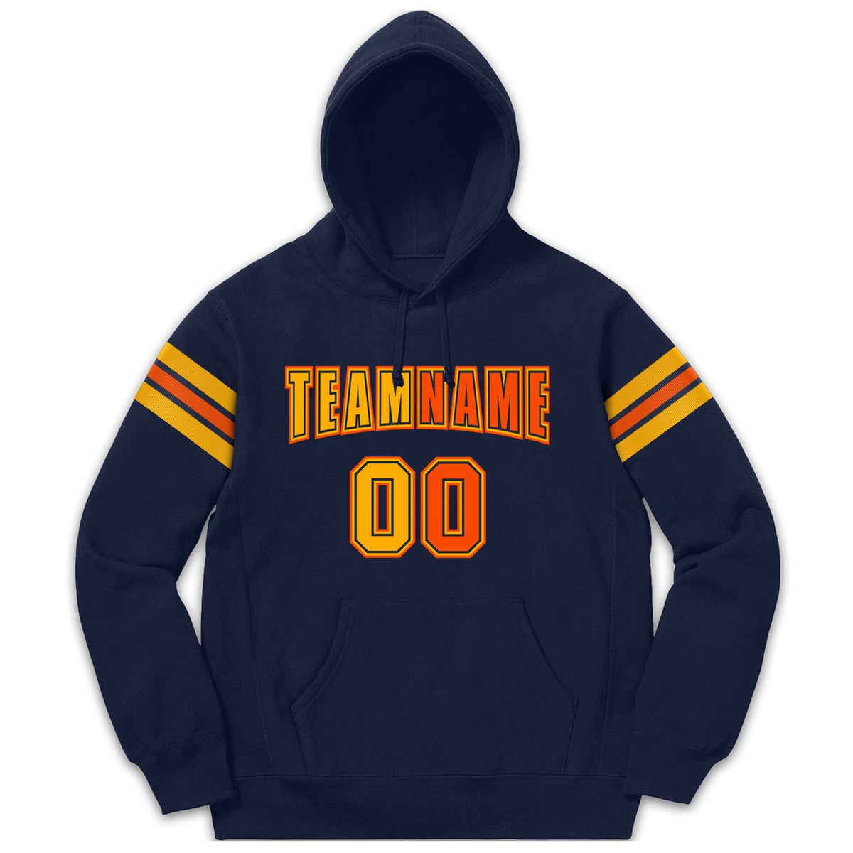 Custom Stitched Navy Yellow-Orange Cotton Pullover Sweatshirt Hoodie