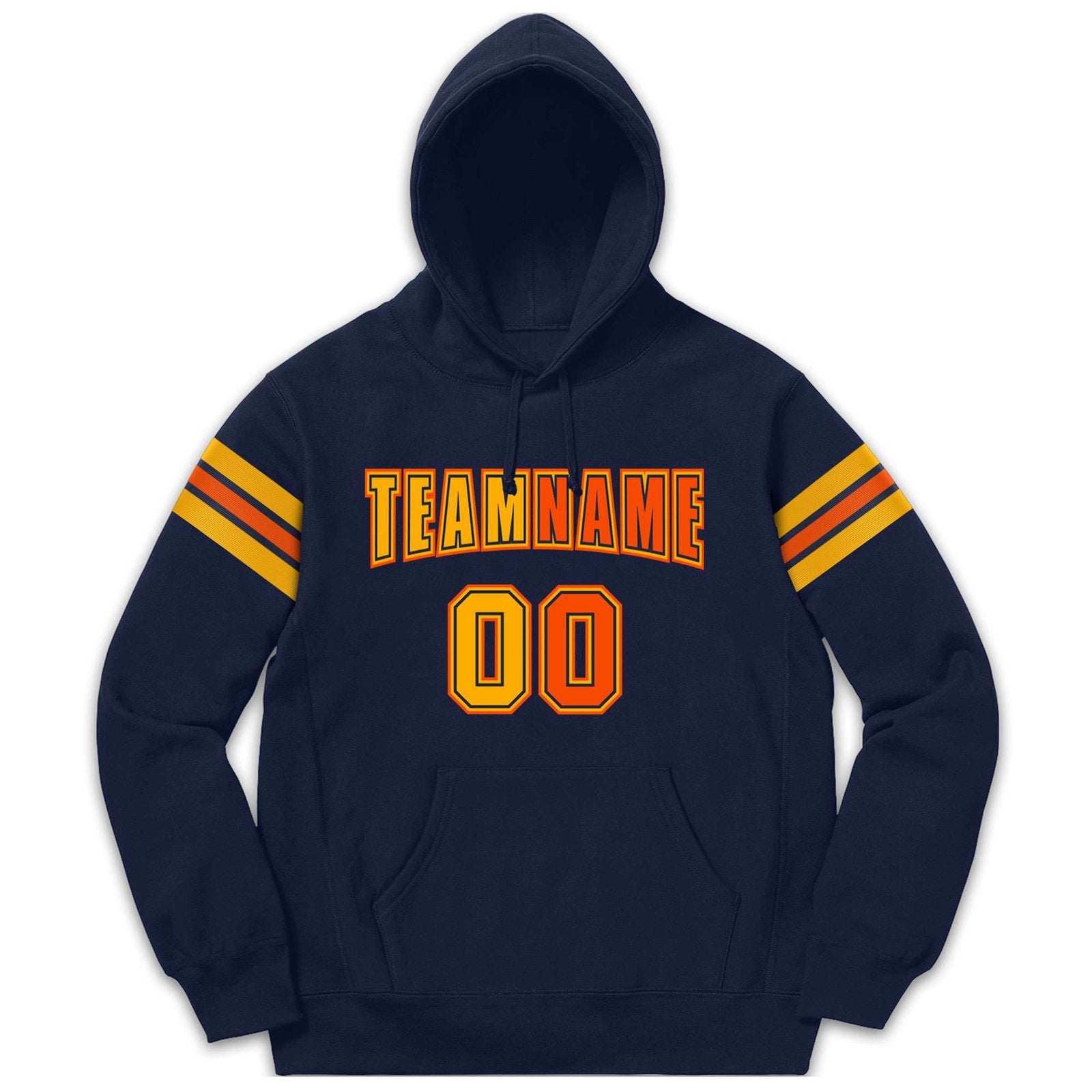 Custom Stitched Navy Yellow-Orange Cotton Pullover Sweatshirt Hoodie