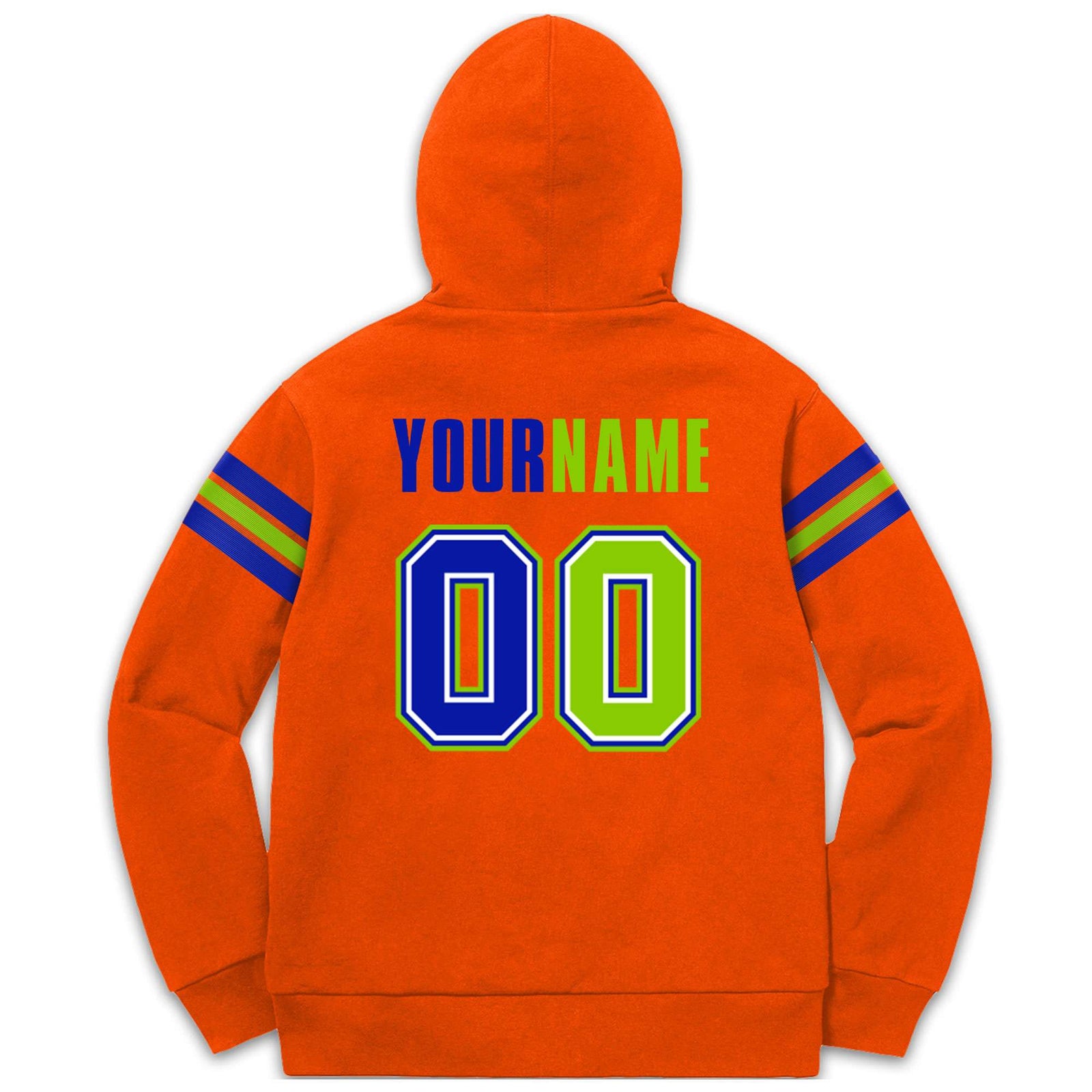 Custom Stitched Orange Royal-Neon Green Cotton Pullover Sweatshirt Hoodie