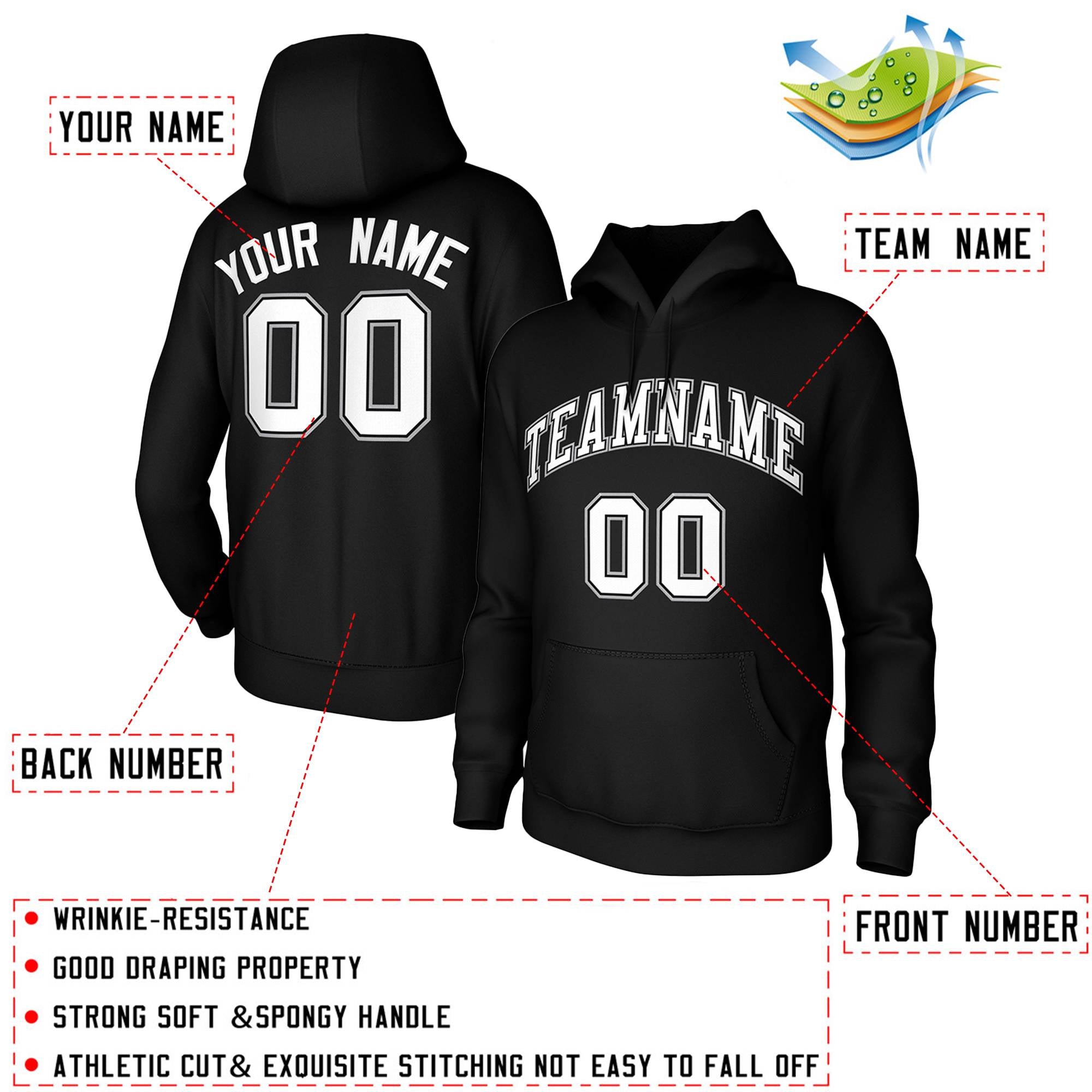 Custom Black White-Black-Gray Classic Style Training Uniform Pullover Hoodie