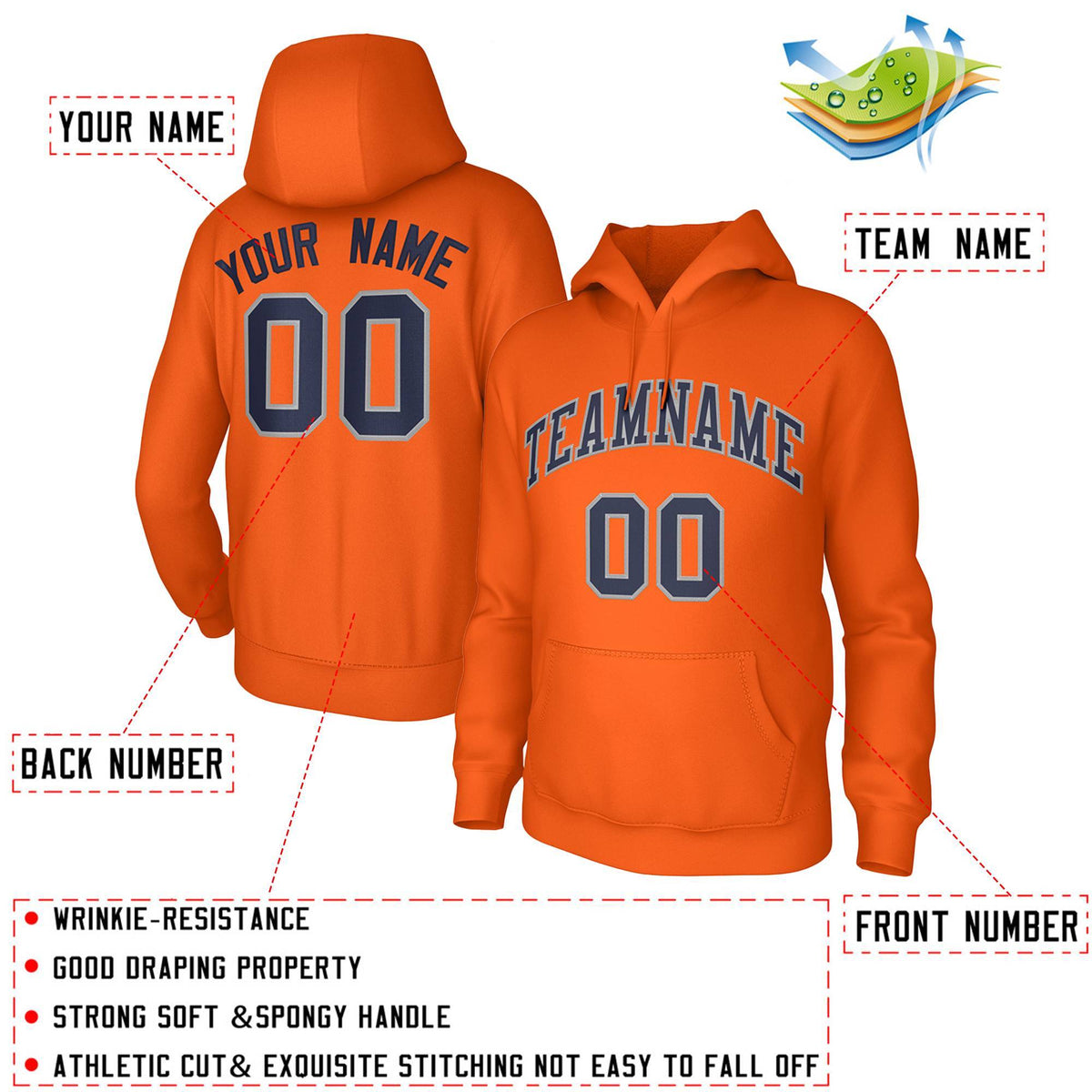 Custom Orange Navy-Gray Classic Style Training Uniform Pullover Hoodie