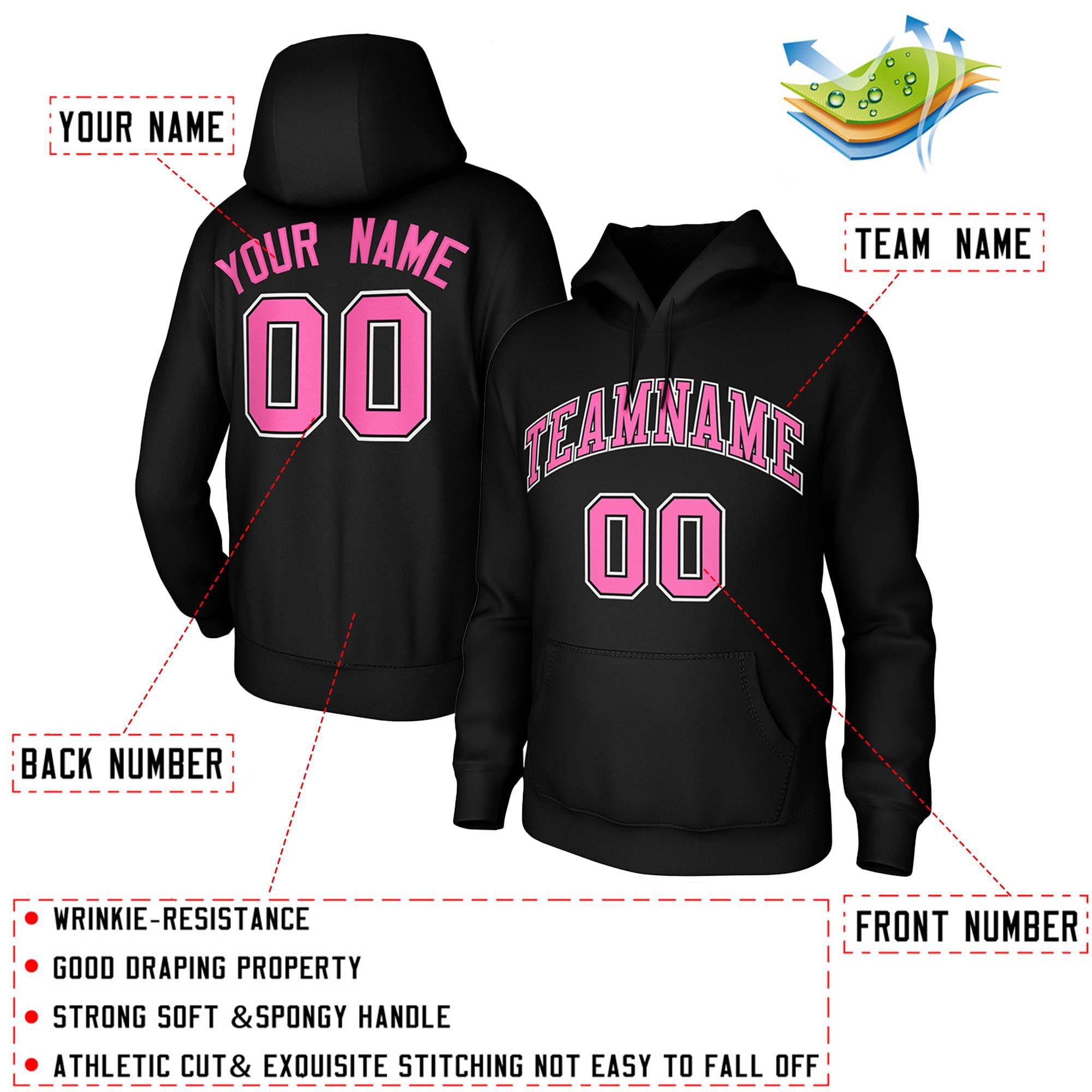Custom Black Pink-Black-White Classic Style Training Uniform Pullover Hoodie