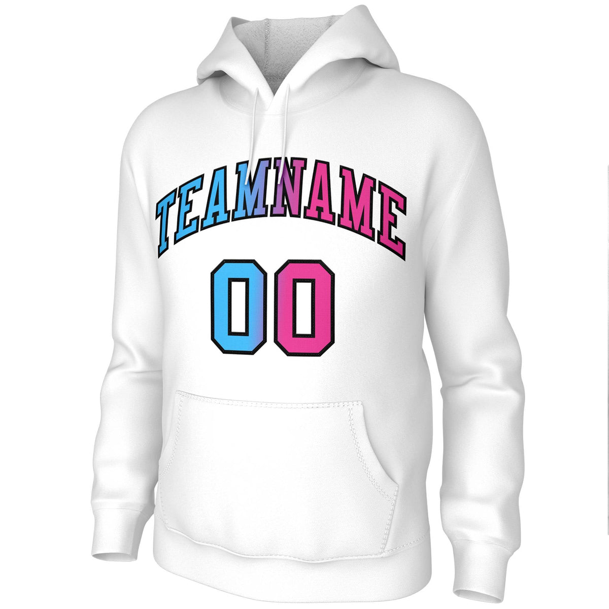 Custom Stitched White Pink-Black Gradient Fashion Pullover Sweatshirt Hoodie