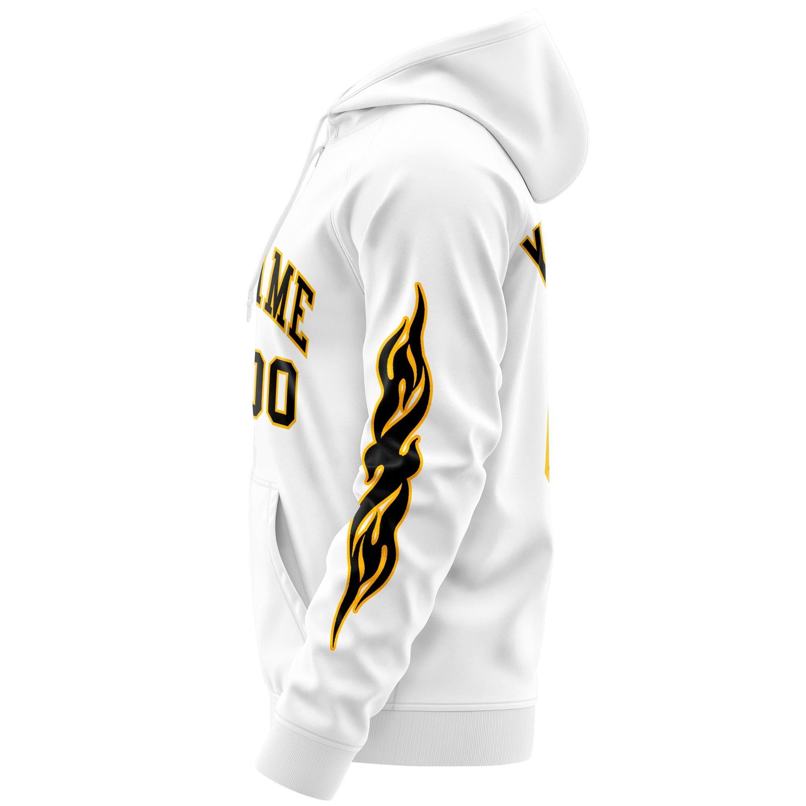 Custom Stitched White Black Sports Full-Zip Sweatshirt Hoodie with Flame