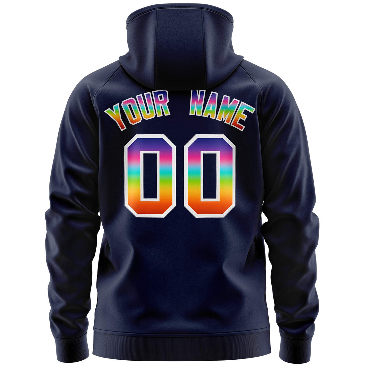 Custom Stitched Navy White Sports Full-Zip Sweatshirt Hoodie with Colored Flames