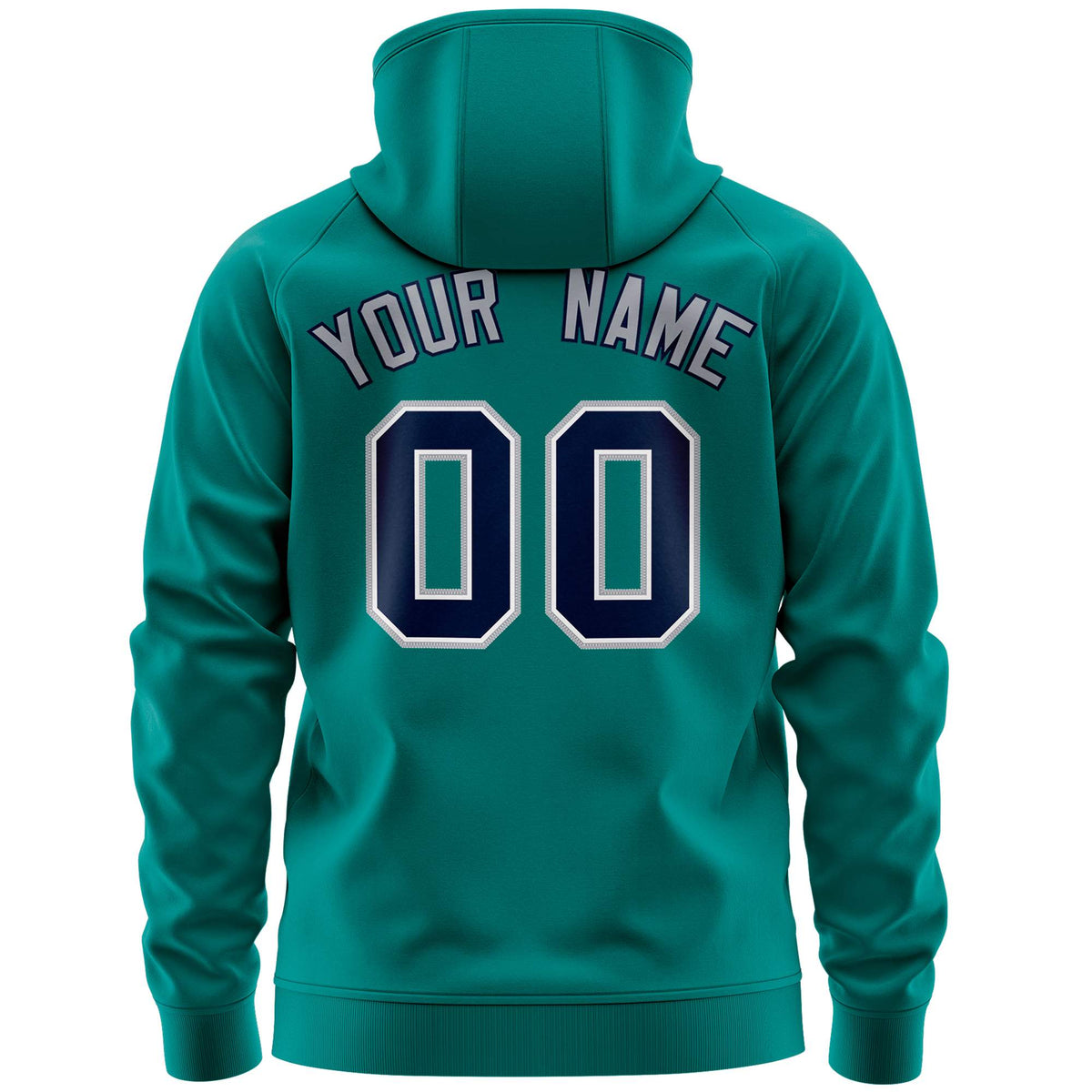 Custom Stitched Aqua Navy Sports Full-Zip Sweatshirt Hoodie with Flame