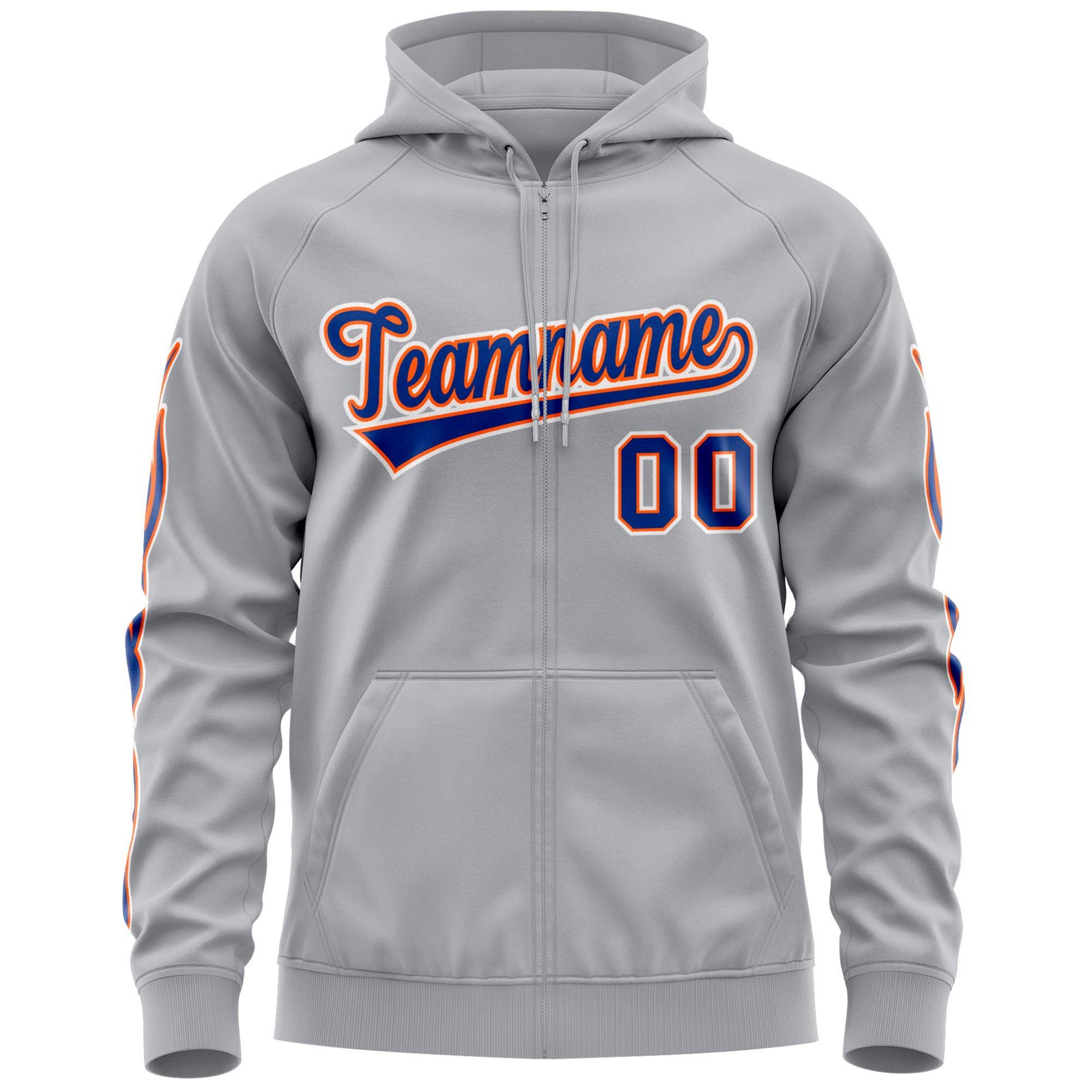 Custom Stitched Gray Royal Sports Full-Zip Sweatshirt Hoodie with Flame