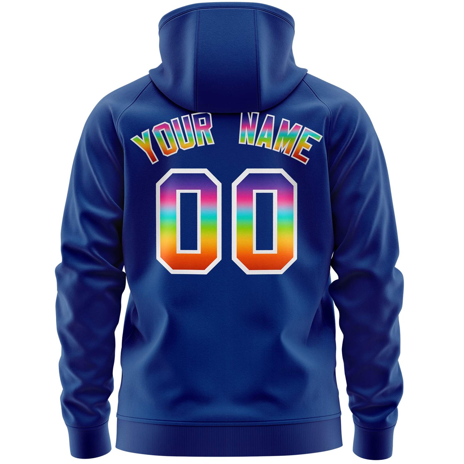 Custom Stitched Royal White Sports Full-Zip Sweatshirt Hoodie with Colored Flames