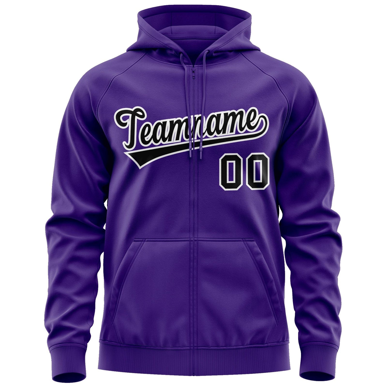 Custom Stitched Purple Black-White Sports Full-Zip Sweatshirt Hoodie