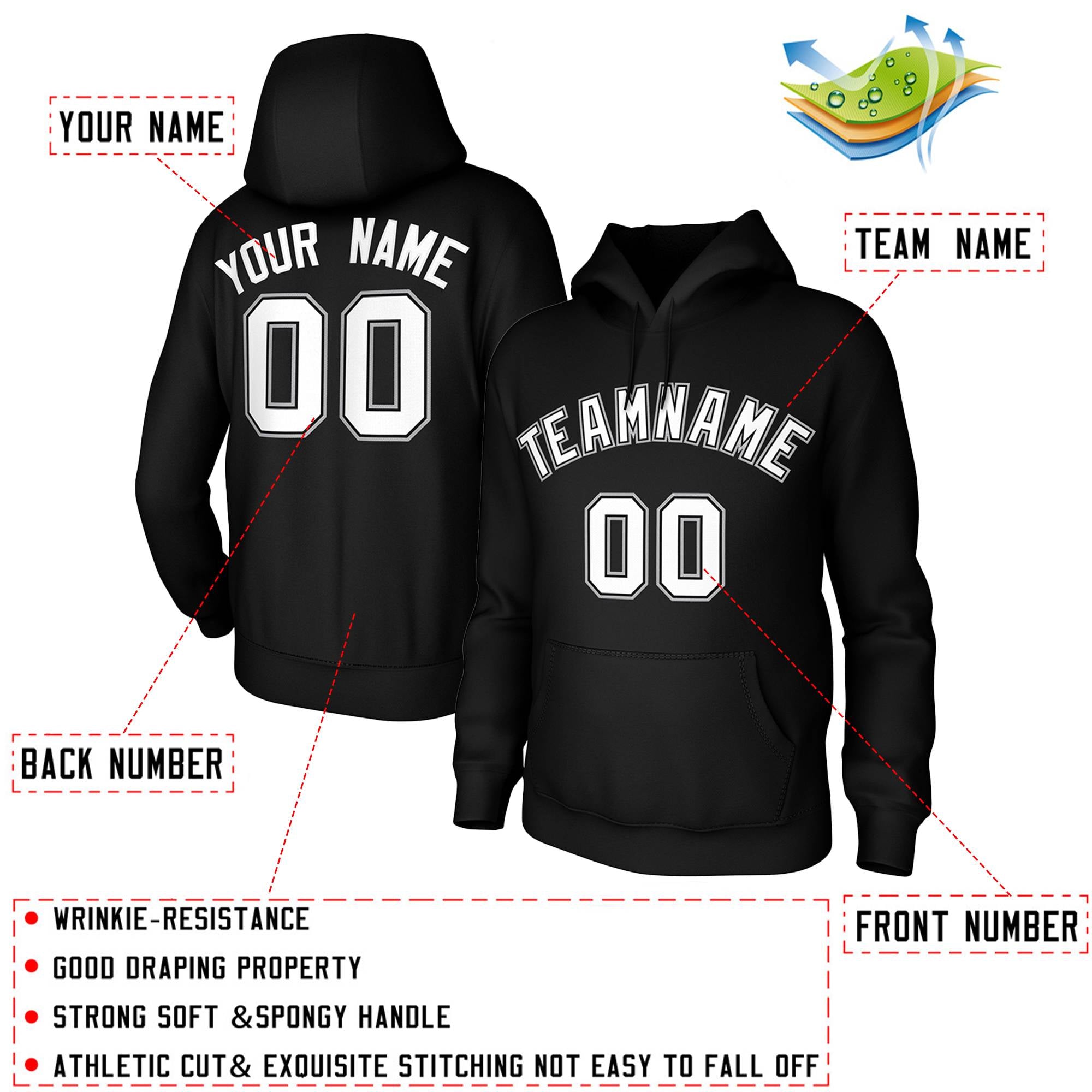 Custom Black White-Black-Gray Classic Style Sweatshirts Uniform Pullover Hoodie