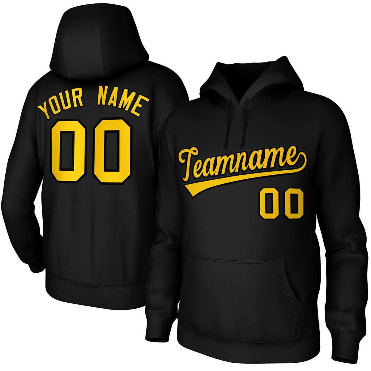Custom Black Yellow-Black Classic Style Sports Uniform Pullover Hoodie