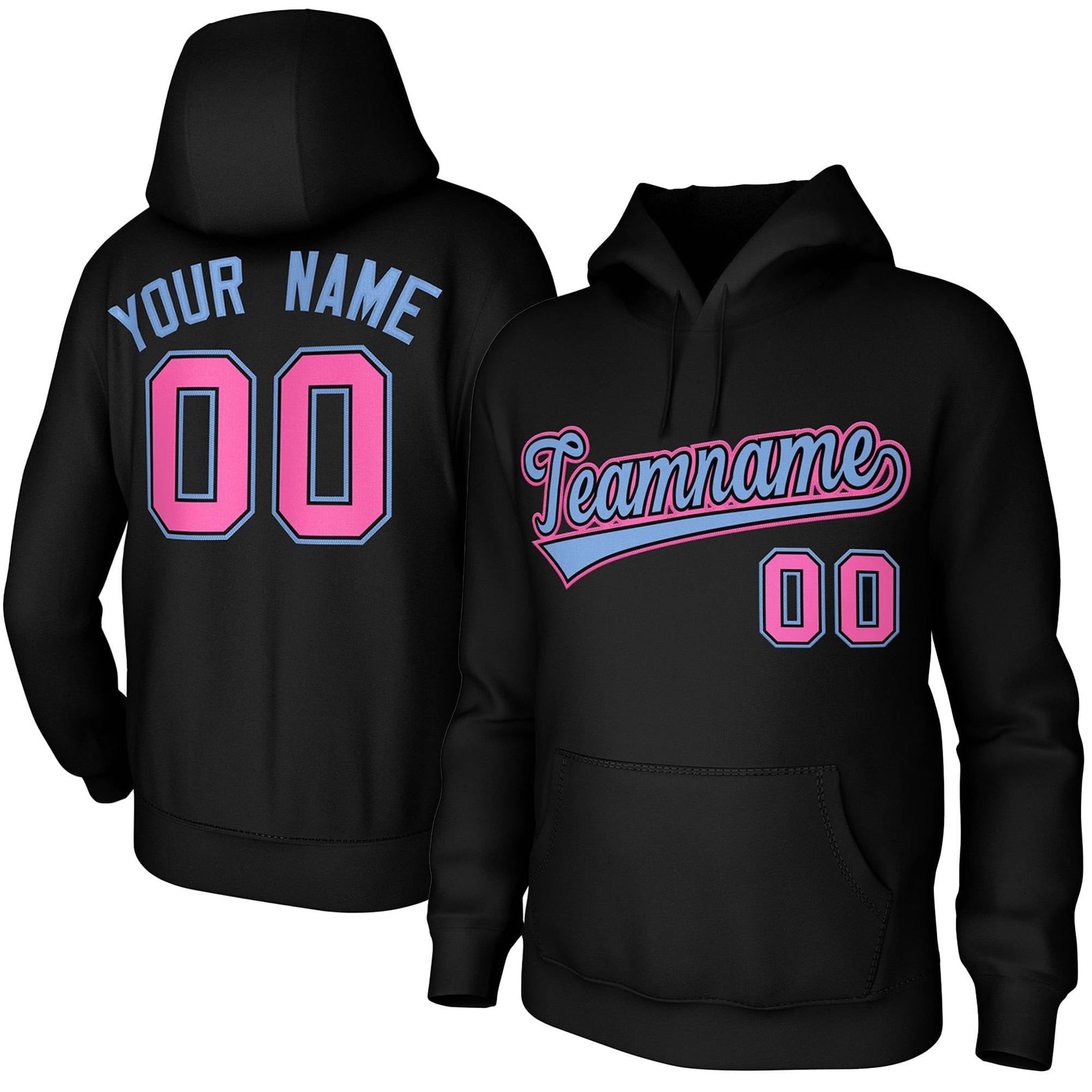 Custom Black-Light Blue-Pink Classic Style Sports Uniform Pullover Hoodie