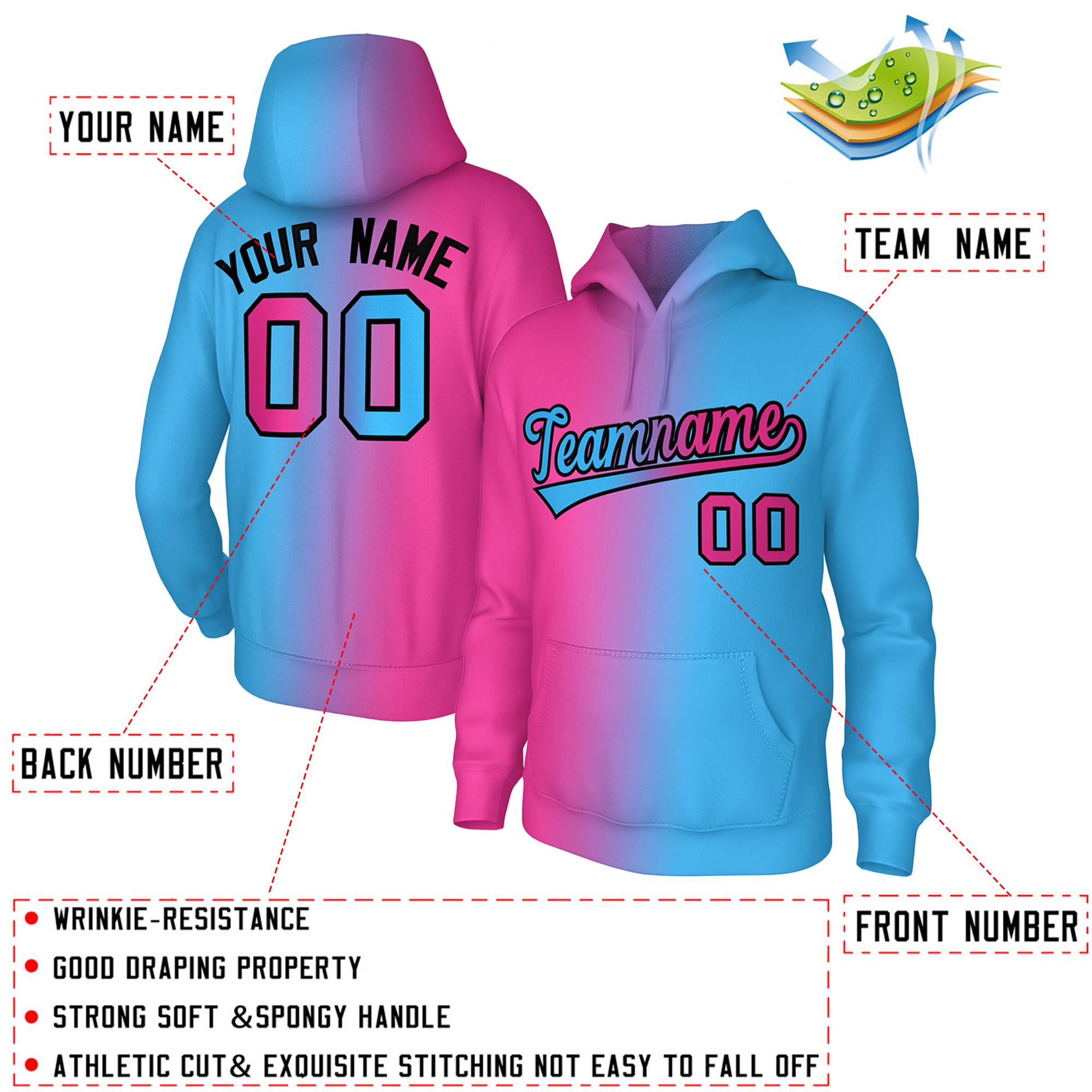 pink and blue gradient fashion pullover hoodies