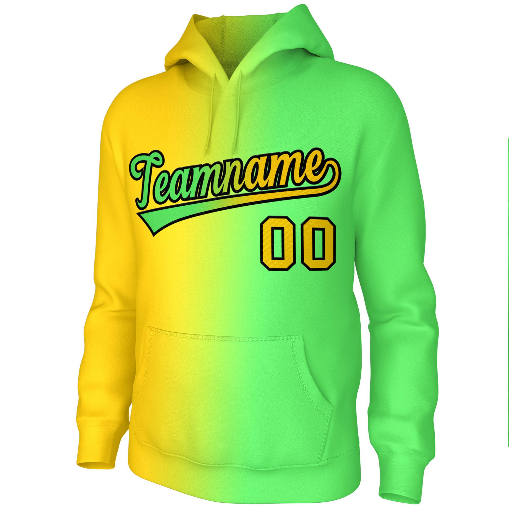 Custom Stitched Neon Green Gradient Fashion Sports Pullover Sweatshirt Hoodie