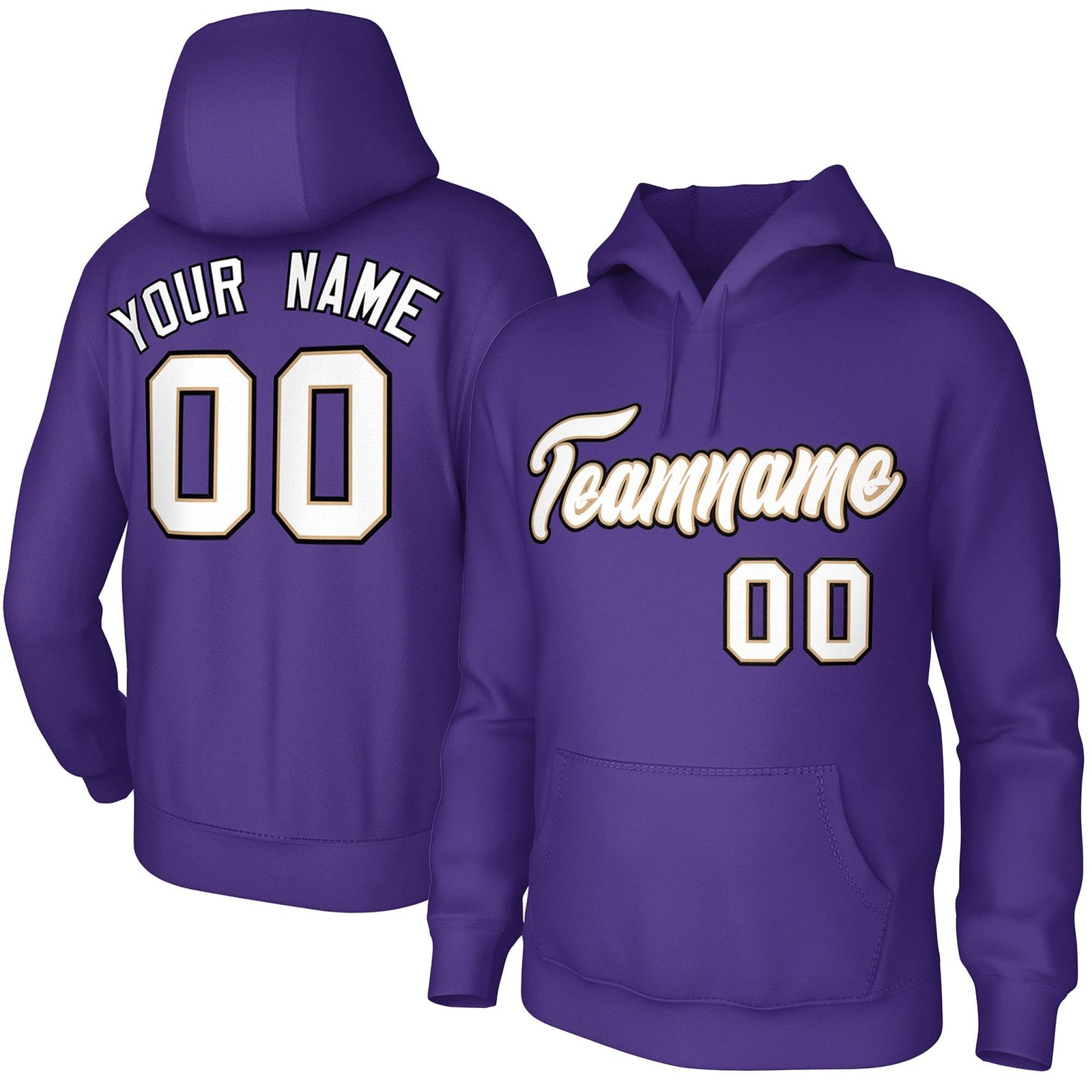 Custom Purple White-Old Gold-Black Classic Style Personalized Uniform Pullover Hoodie