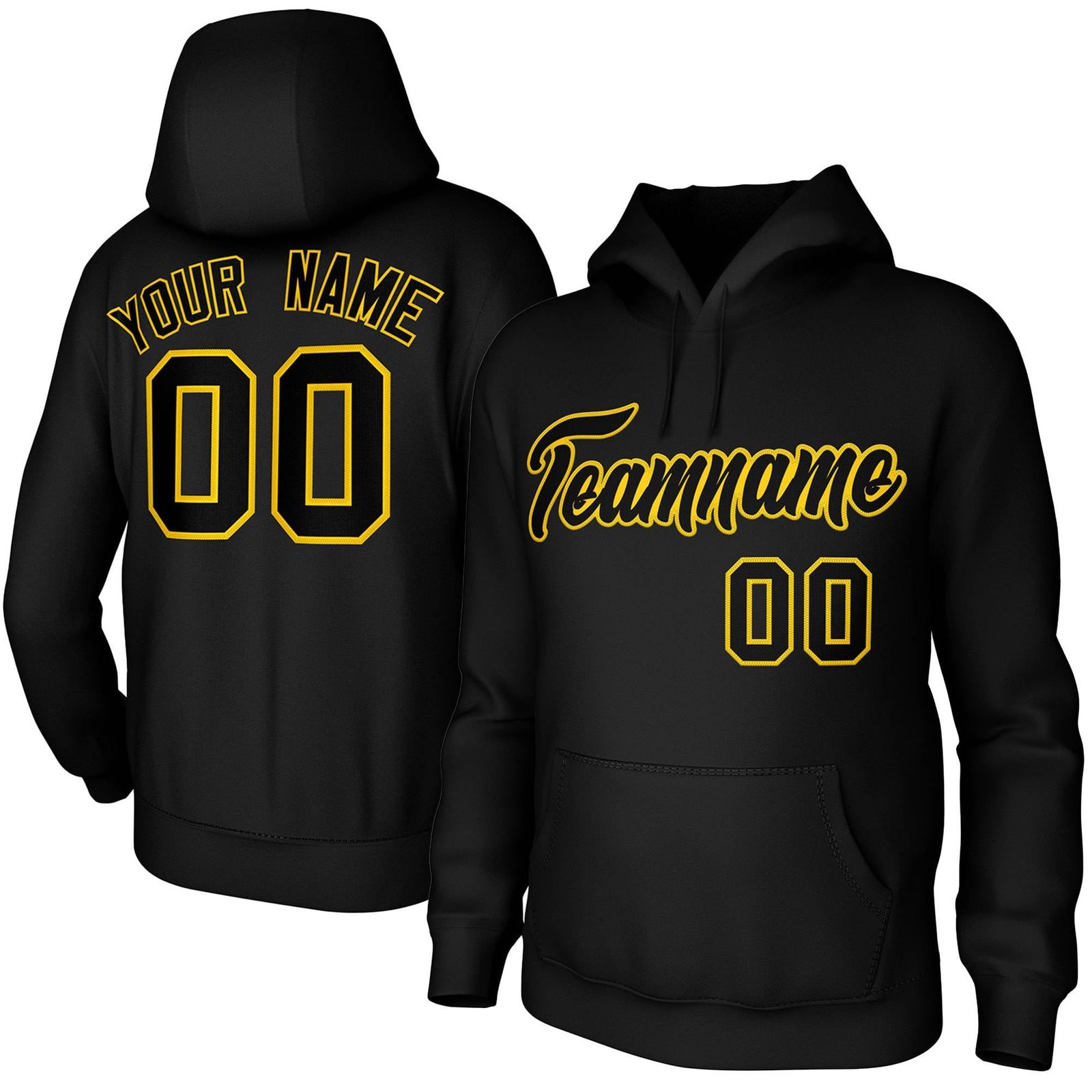 Custom Black Yellow Classic Style Personalized Uniform Pullover Hoodie