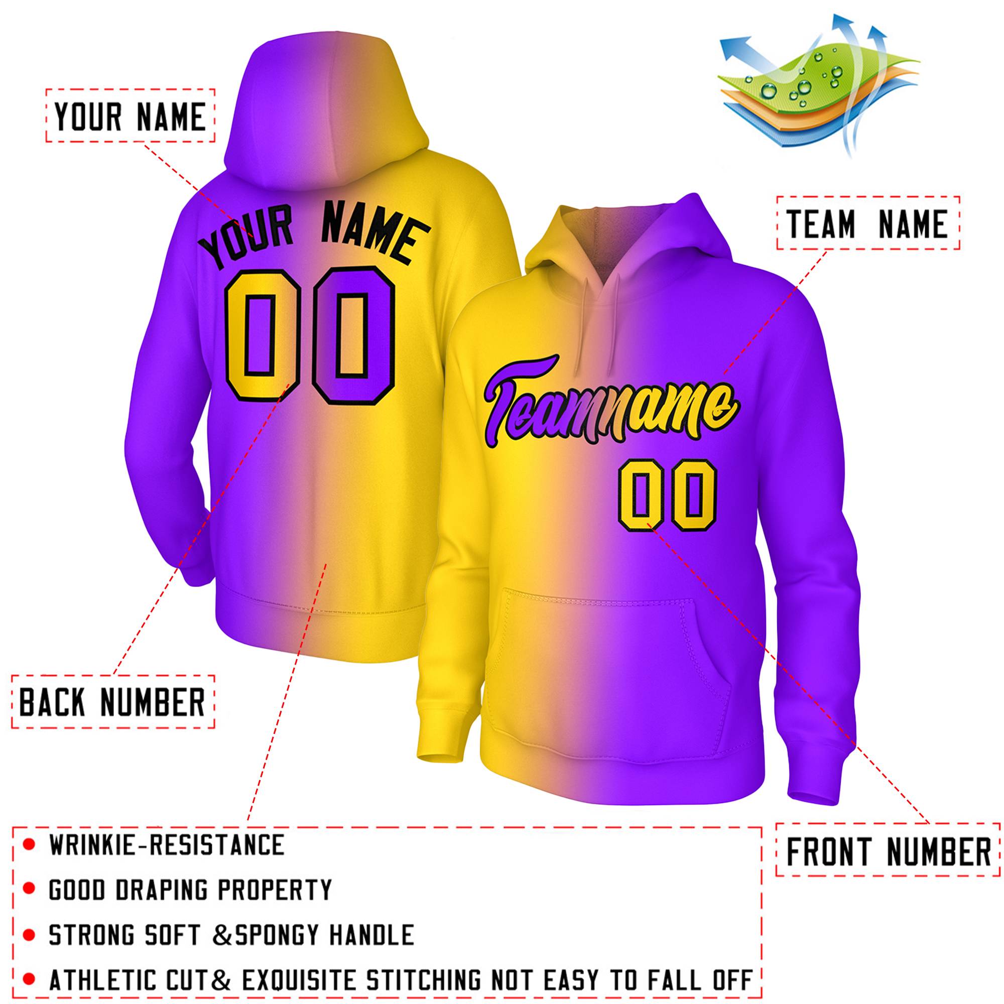 Custom Purple Gradient Fashion Pullover Sweatshirt Hoodie