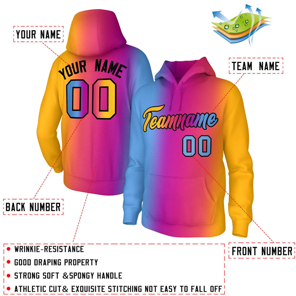 Custom Light Pink Gold Gradient Fashion Pullover Sweatshirt Hoodie