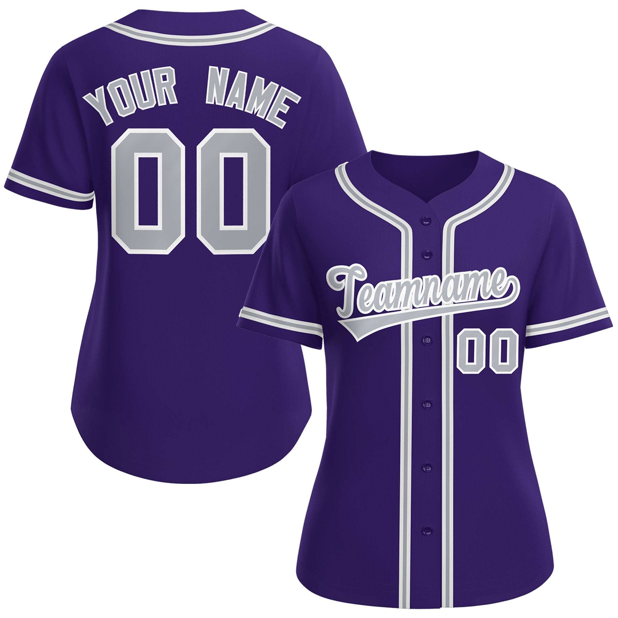 Custom Purple Gray-White Classic Style Baseball Jersey For Women