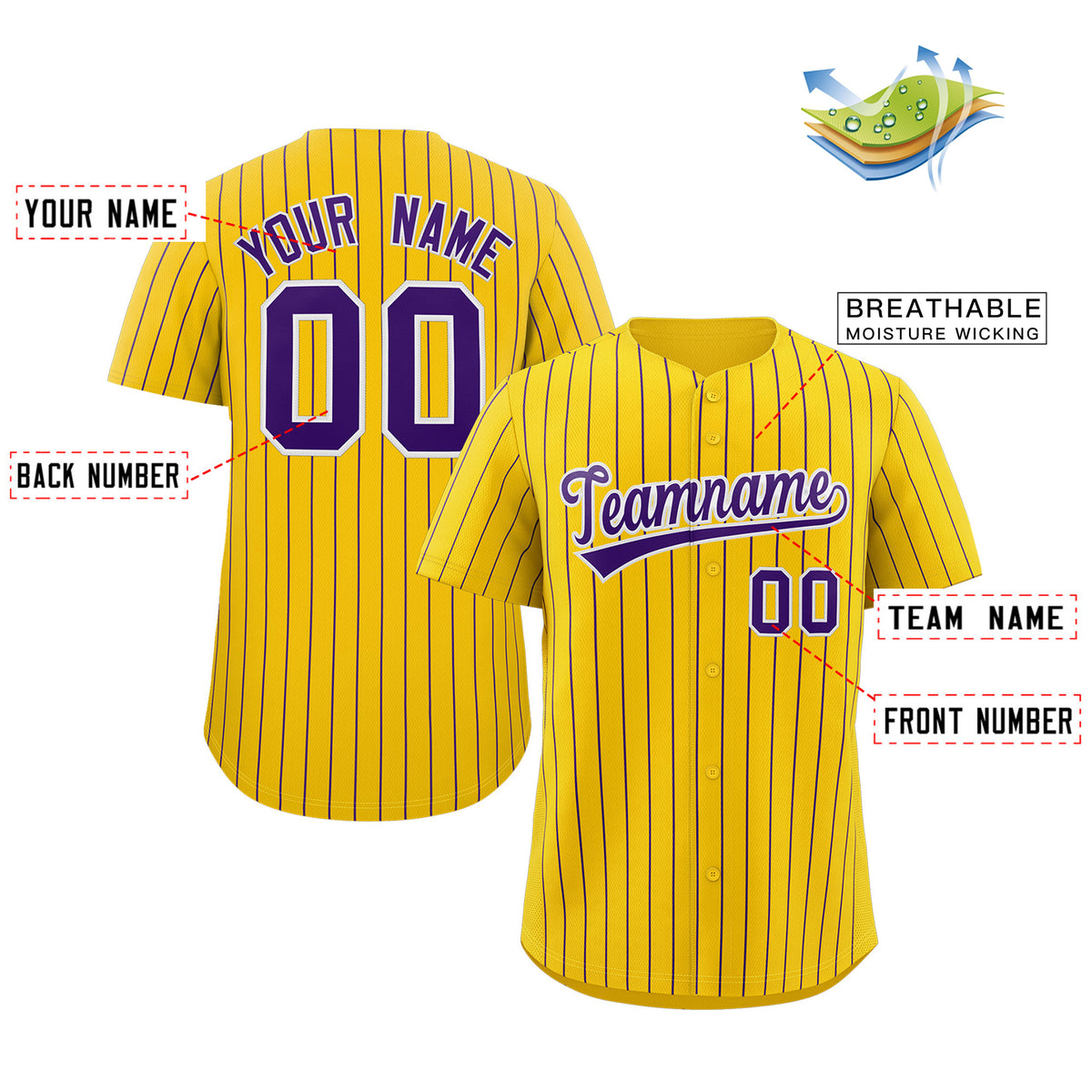 Custom Yellow Purple-White Stripe Fashion Authentic Baseball Jersey