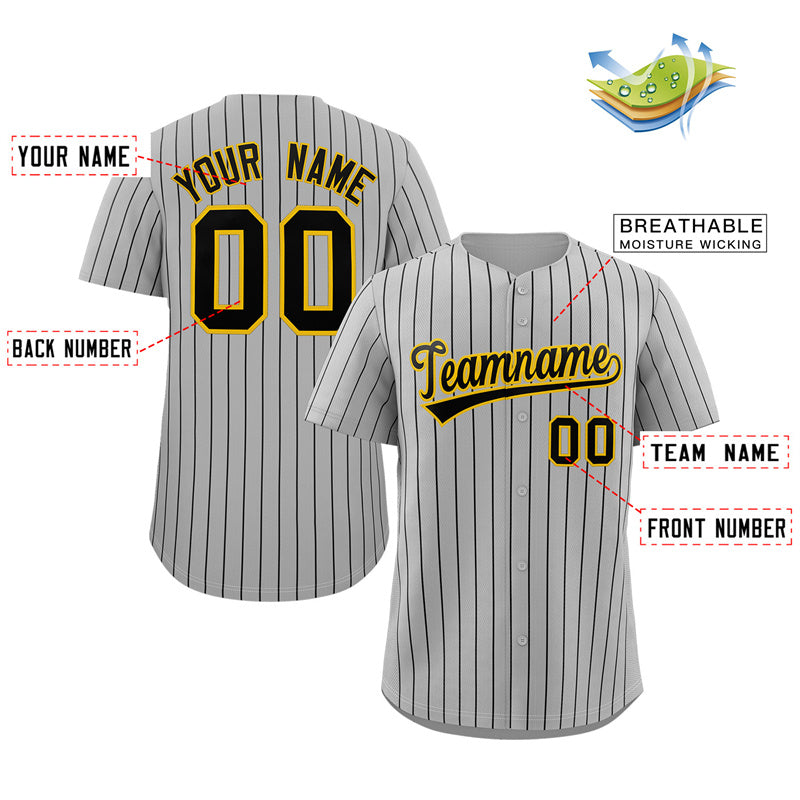 Custom Gray Black-Gold Stripe Fashion Authentic Baseball Jersey