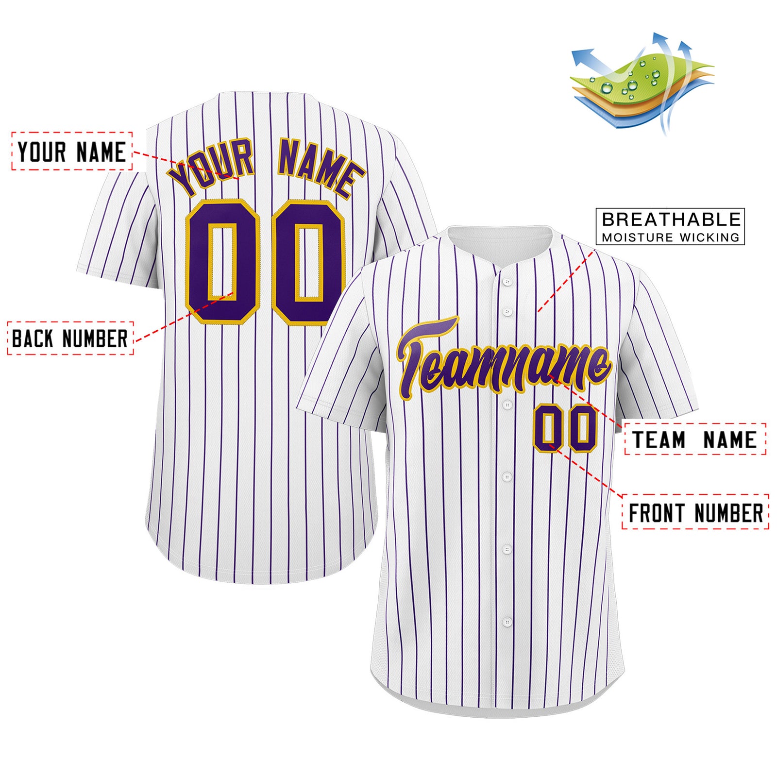 Custom White Purple-Yellow Stripe Fashion Authentic Baseball Jersey