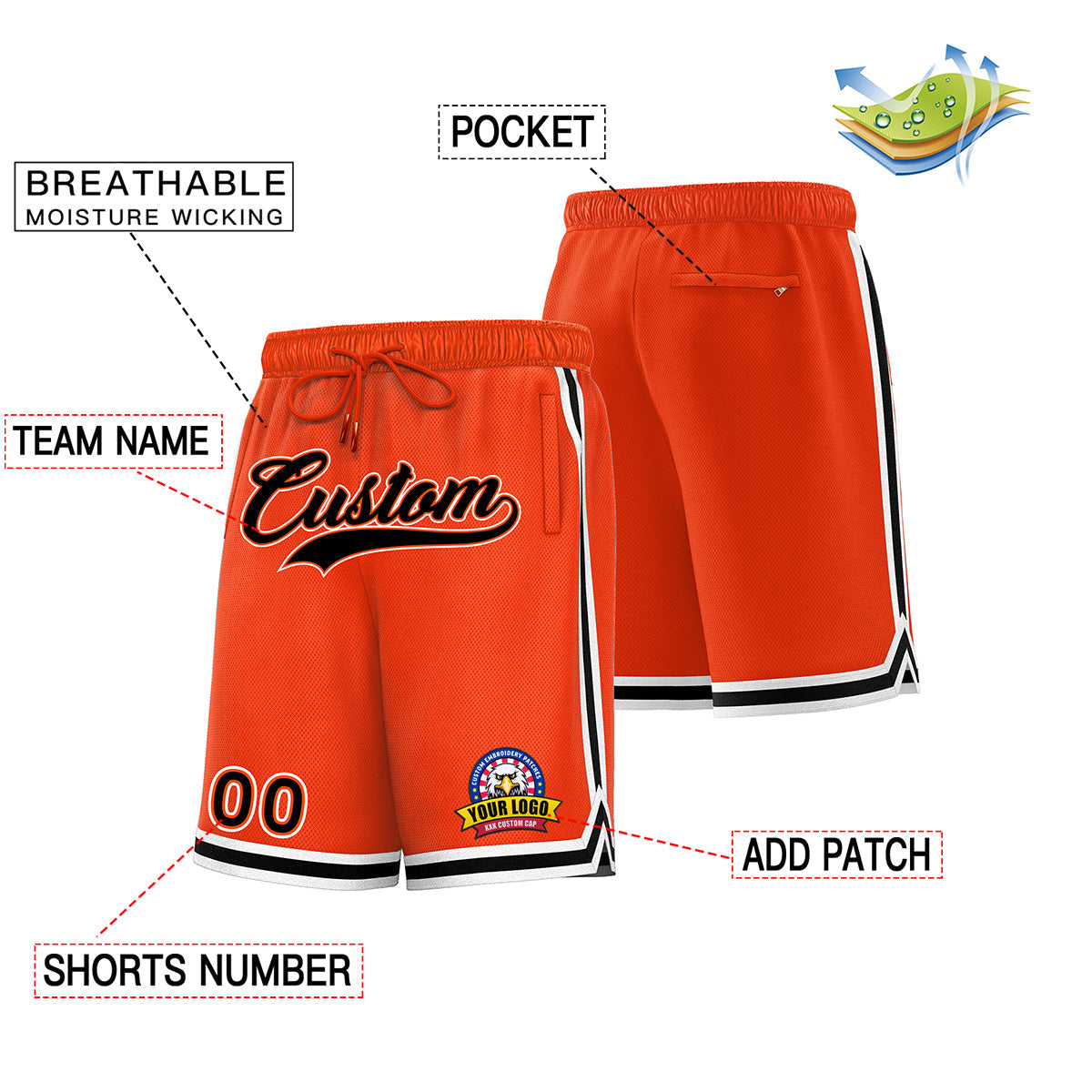 Custom Orange Black Basketball Shorts