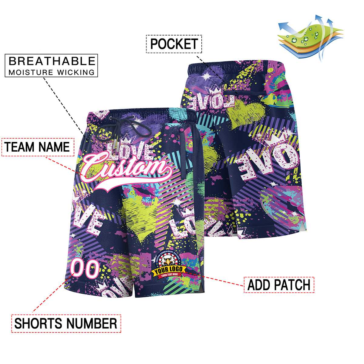 Custom White Pink Font Personalized Graffiti Pattern Shorts