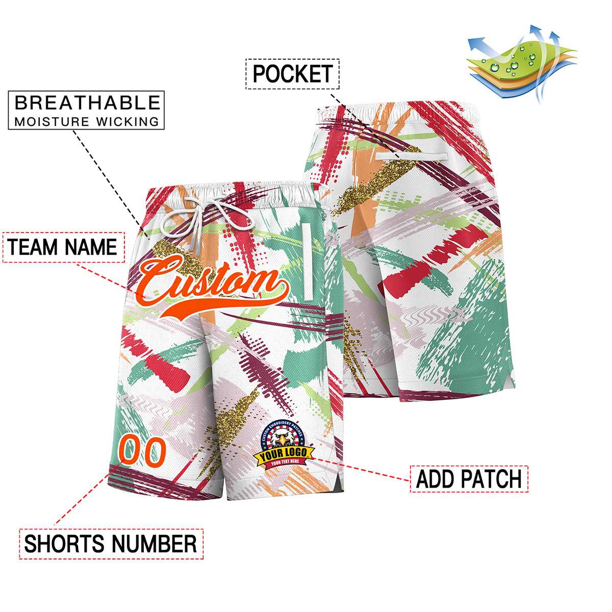 Custom White Orange Font Personalized Graffiti Pattern Shorts