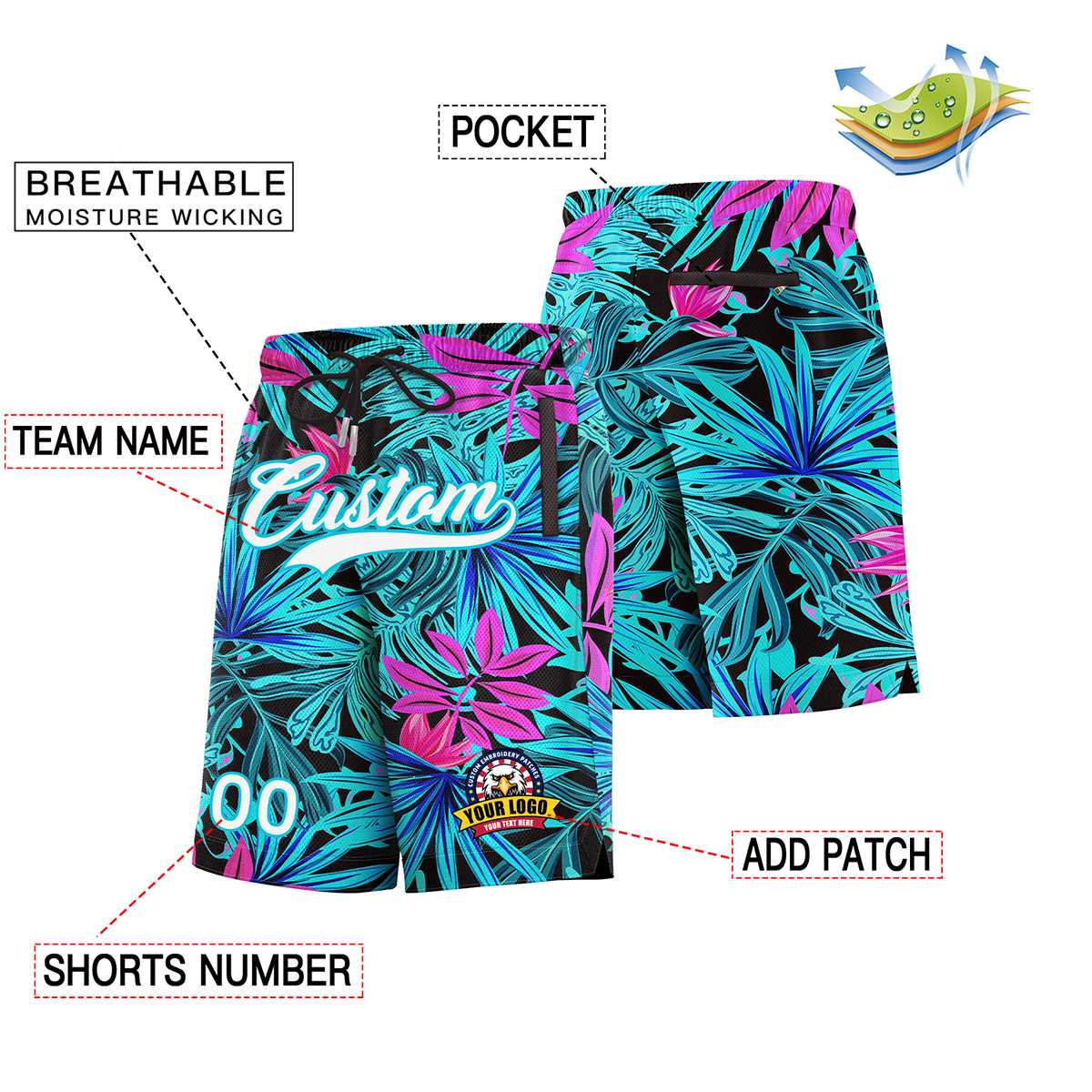 Custom White Sky Blue Font Personalized Graffiti Pattern Shorts