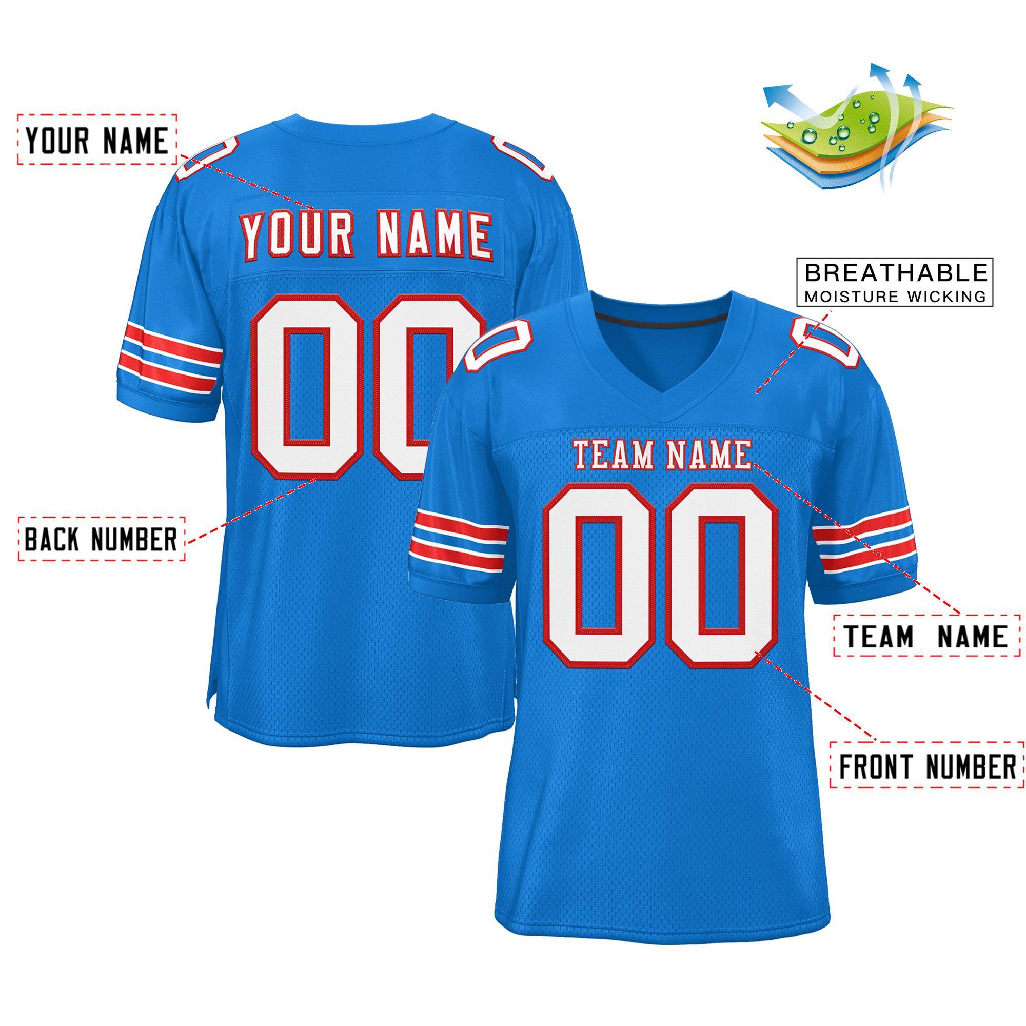 Custom Panther Blue White-Red Classic Style Authentic Football Jersey
