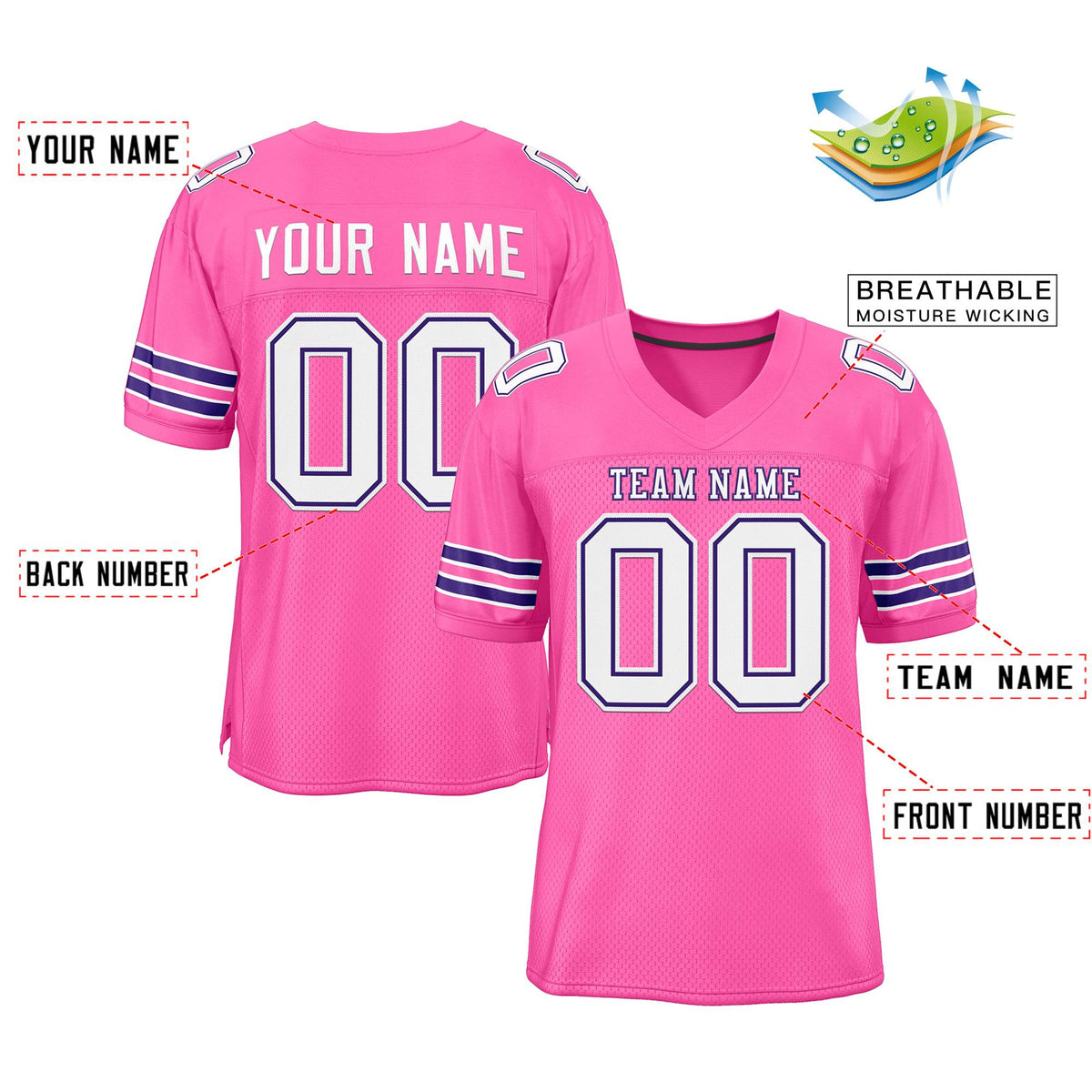 Custom Pink White-Purple Classic Style Authentic Football Jersey